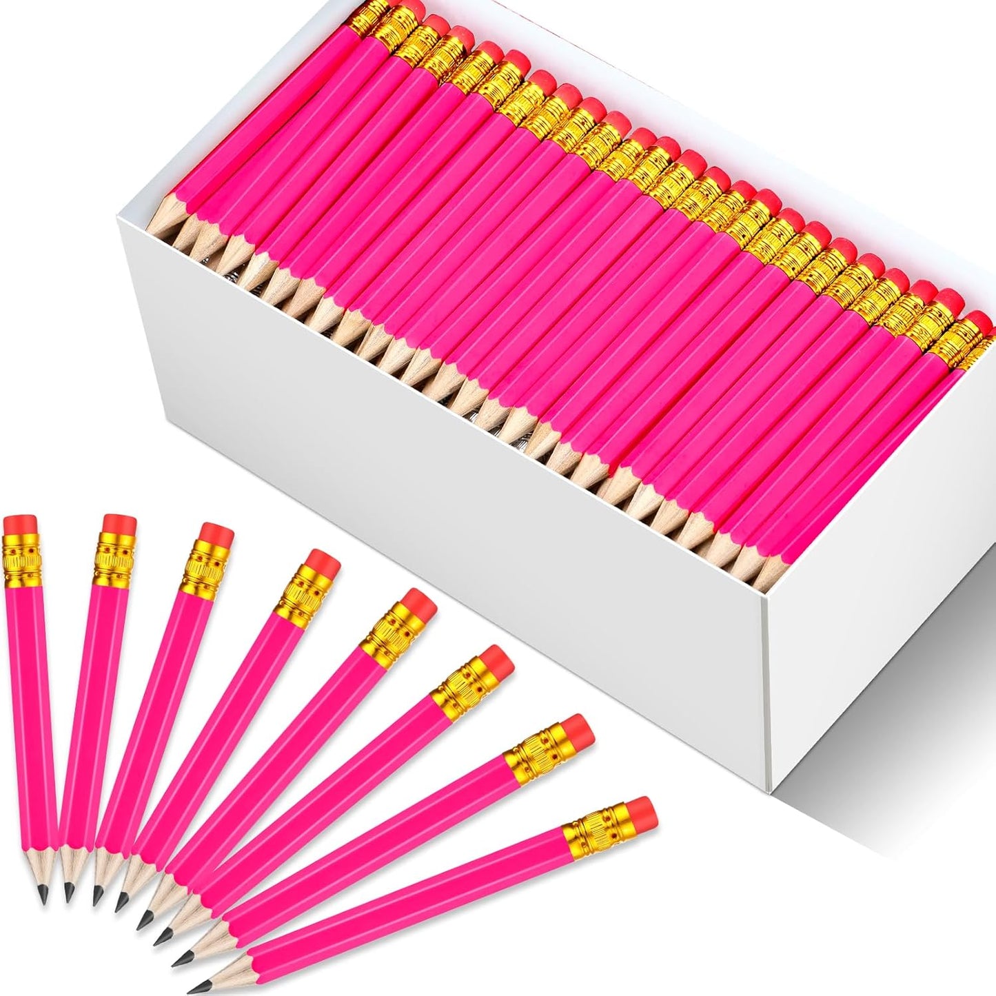 Outus 144 Pcs Mini Golf Pencils Bulk Half Pencils with Eraser #2 HB Pre Sharpened for Party Favors Office Supplies 4 Inch(Rose Red)
