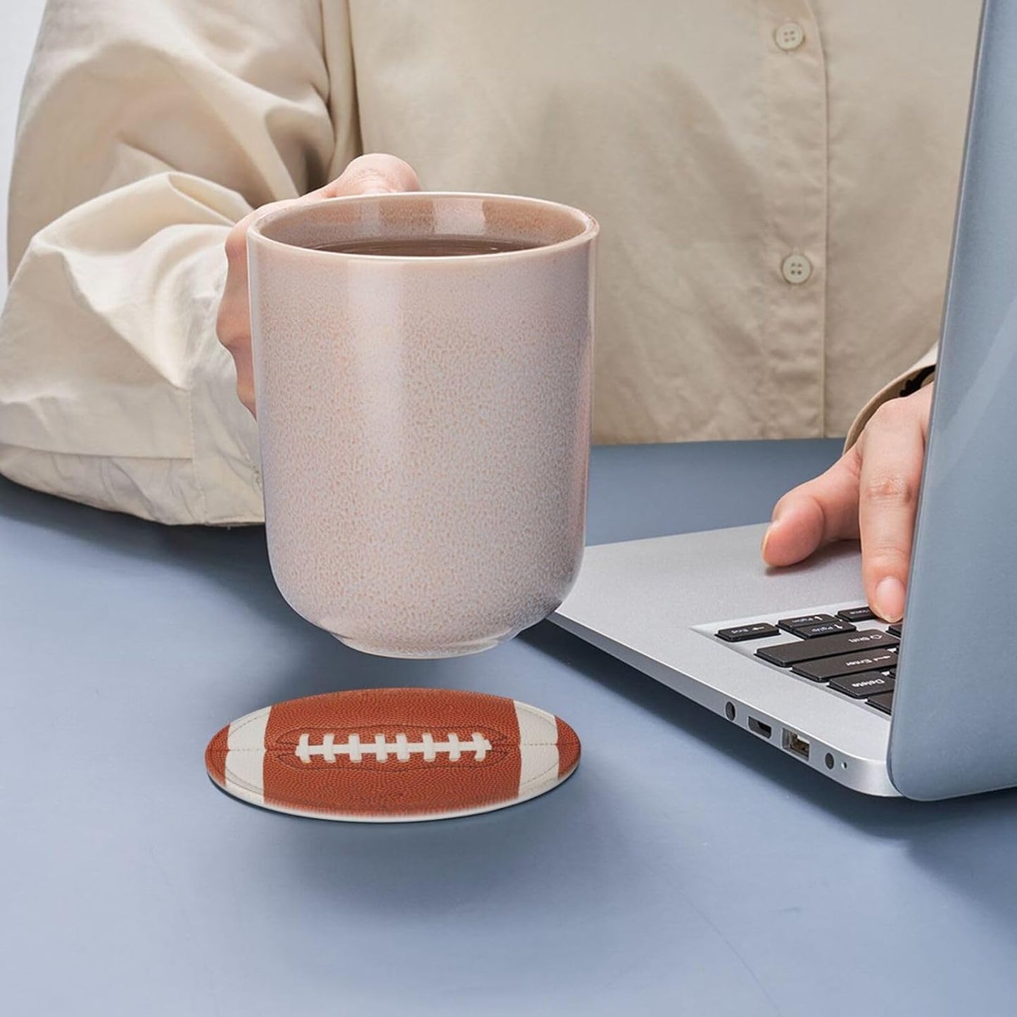 6 Pcs Football Drink Coasters with Holder Coasters for Drinks Coffee Table Home Decor Housewarming Gift