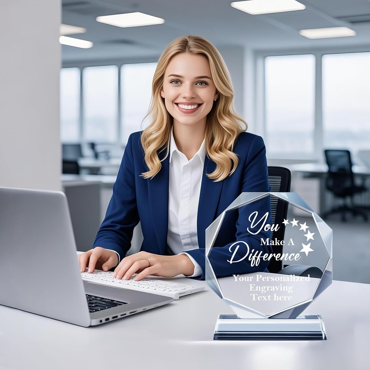 Personalized Crystal Trophy Award - Custom Plaque w/Engraved Text Logo - Employee Appreciation Gifts, Farewell Retirement Gifts - Custom Trophy and Employee Recognition Awards