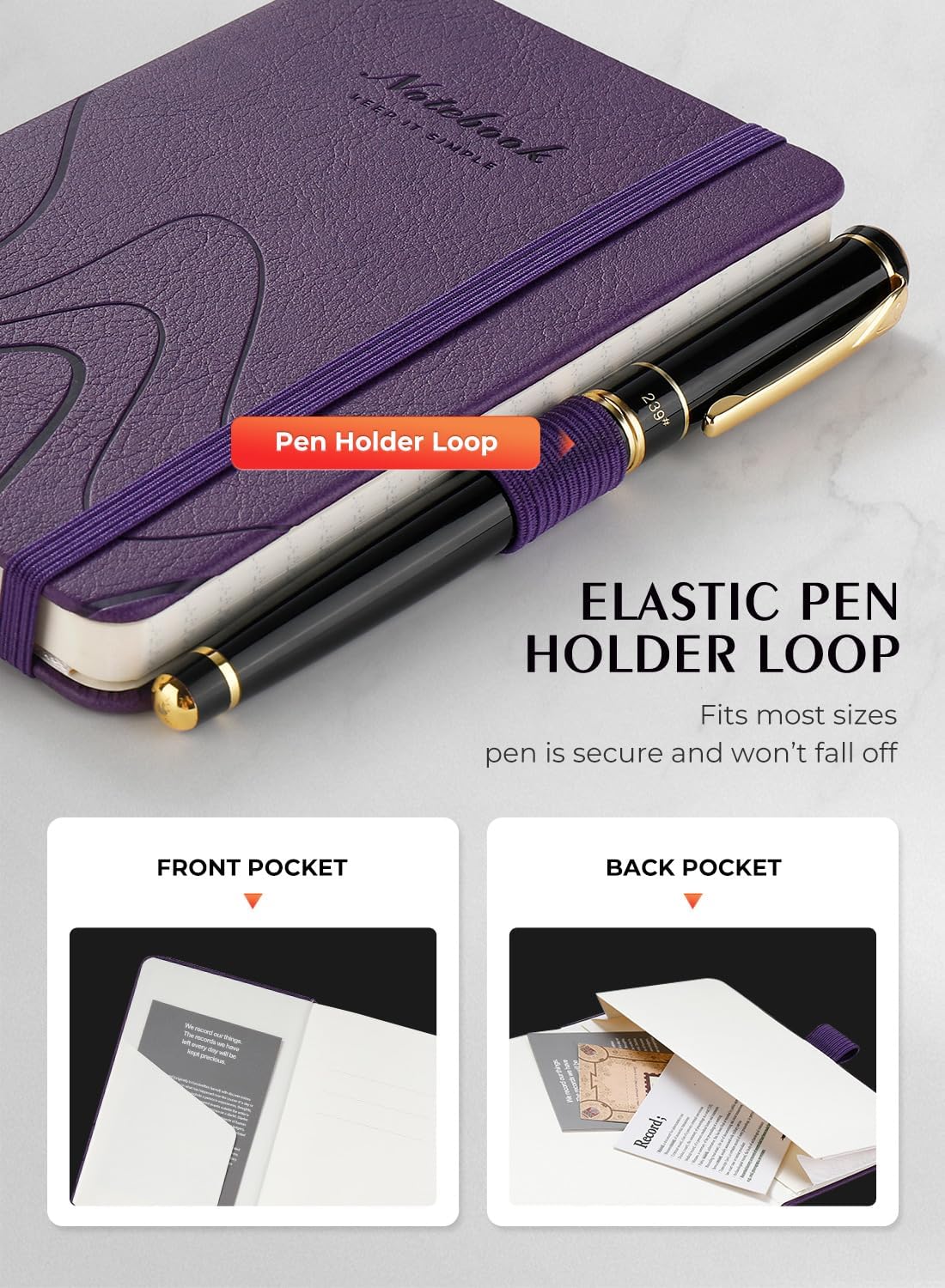 AISBUGUR Pocket Notebook, Small Notebook, 2-Pack Total 320 Pages,3.7" x 5.7" Pocket Notebook (2 Pack, Purple)