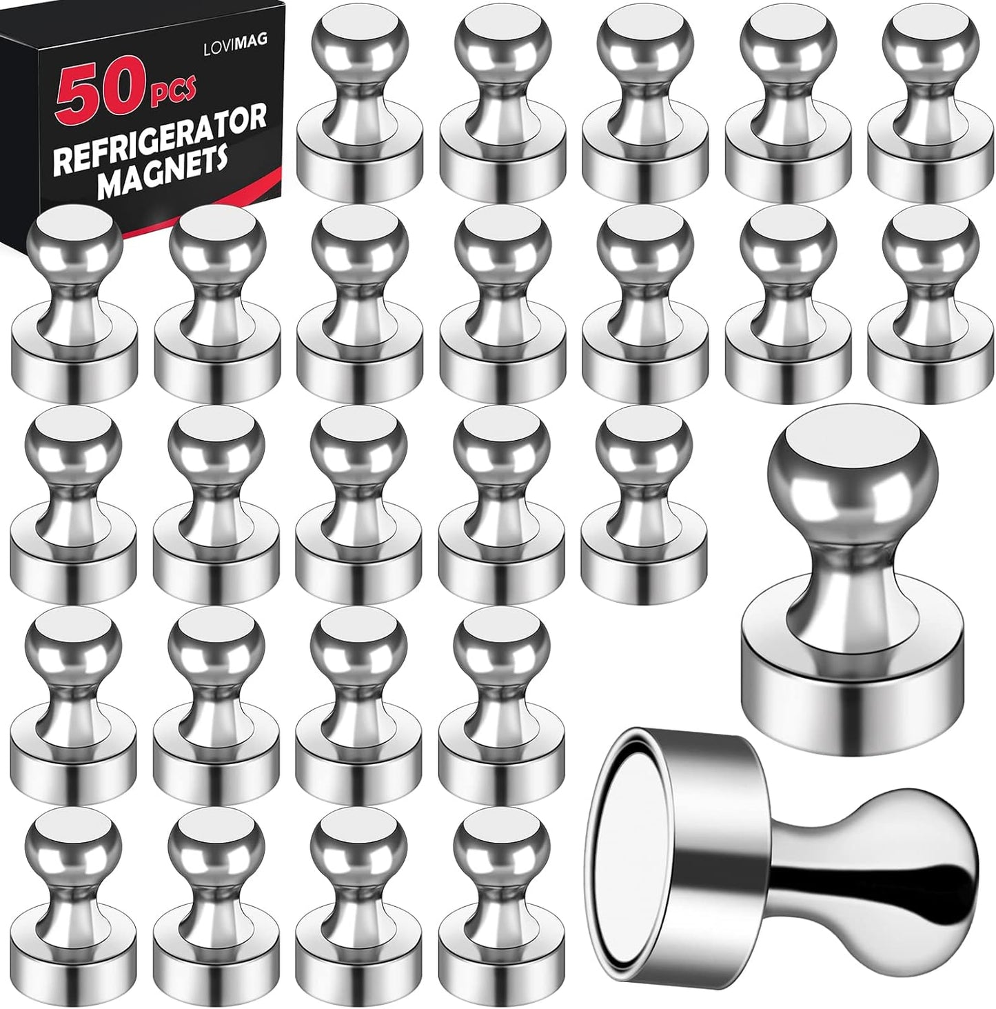 LOVIMAG Fridge Magnets 50 Pcs Refrigerator Whiteboard Small Strong Magnet Classroom Kitchen Accessories Decorative Locker Set Decor Must Haves Office Calendar Refrigerador Magnetic Cute Crafts Silver