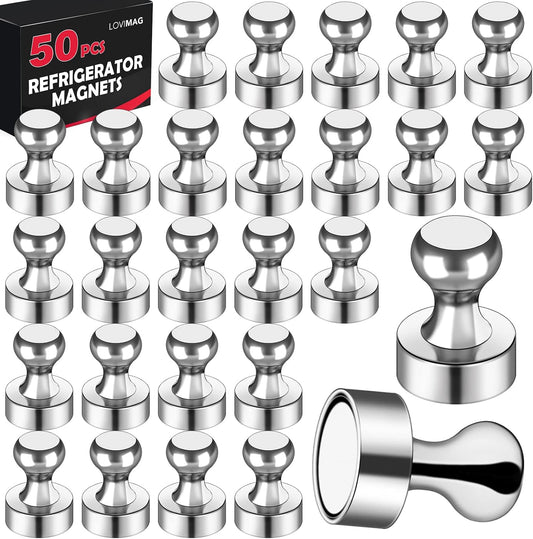 LOVIMAG Fridge Magnets 50 Pcs Refrigerator Whiteboard Small Strong Magnet Classroom Kitchen Accessories Decorative Locker Set Decor Must Haves Office Calendar Refrigerador Magnetic Cute Crafts Silver