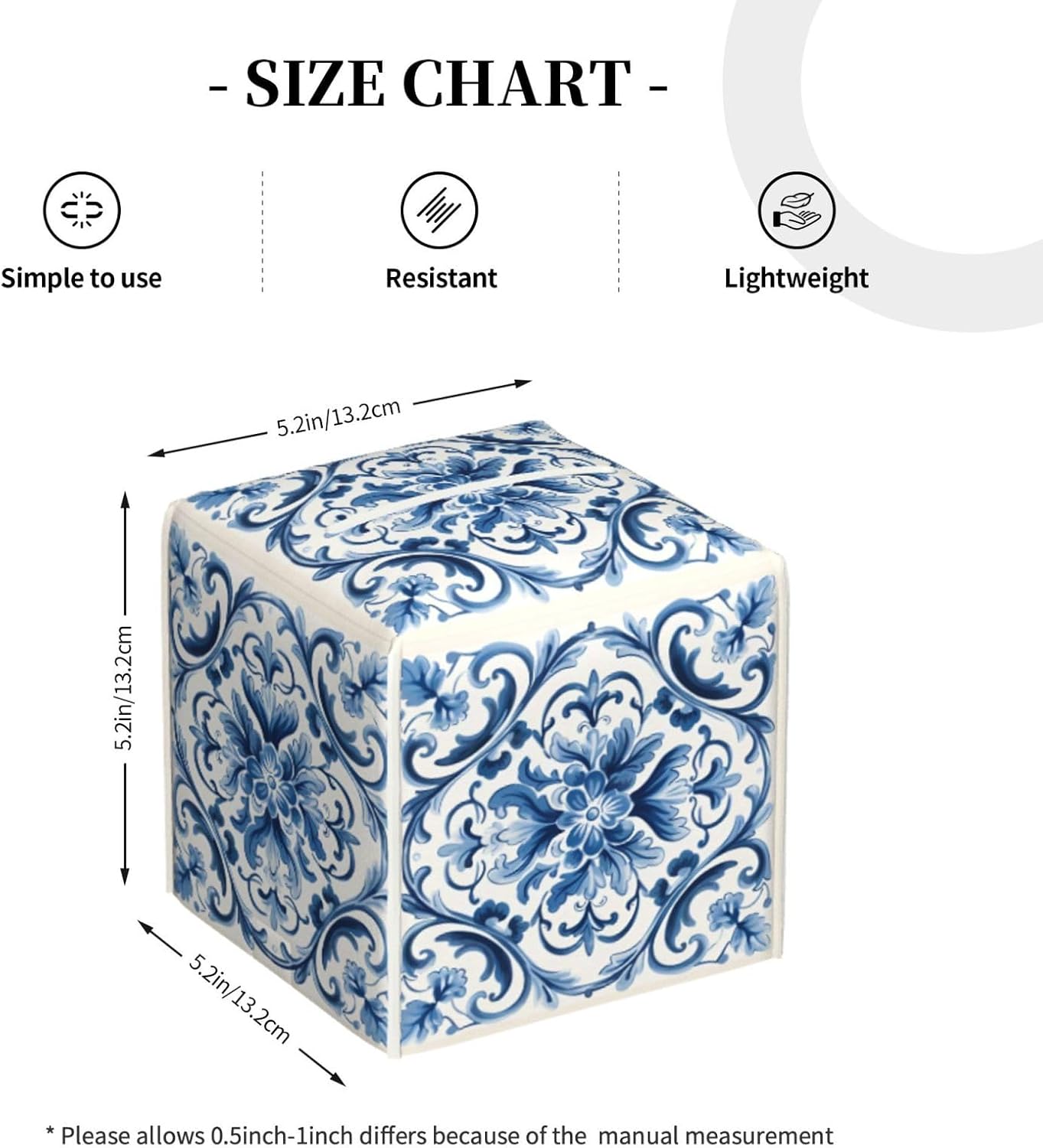 Tissue Box Cover Blue Flower Paisley Square PU Leather Tissue Box Holder for Car Bathroom Bedroom Desk Tabletop Decor