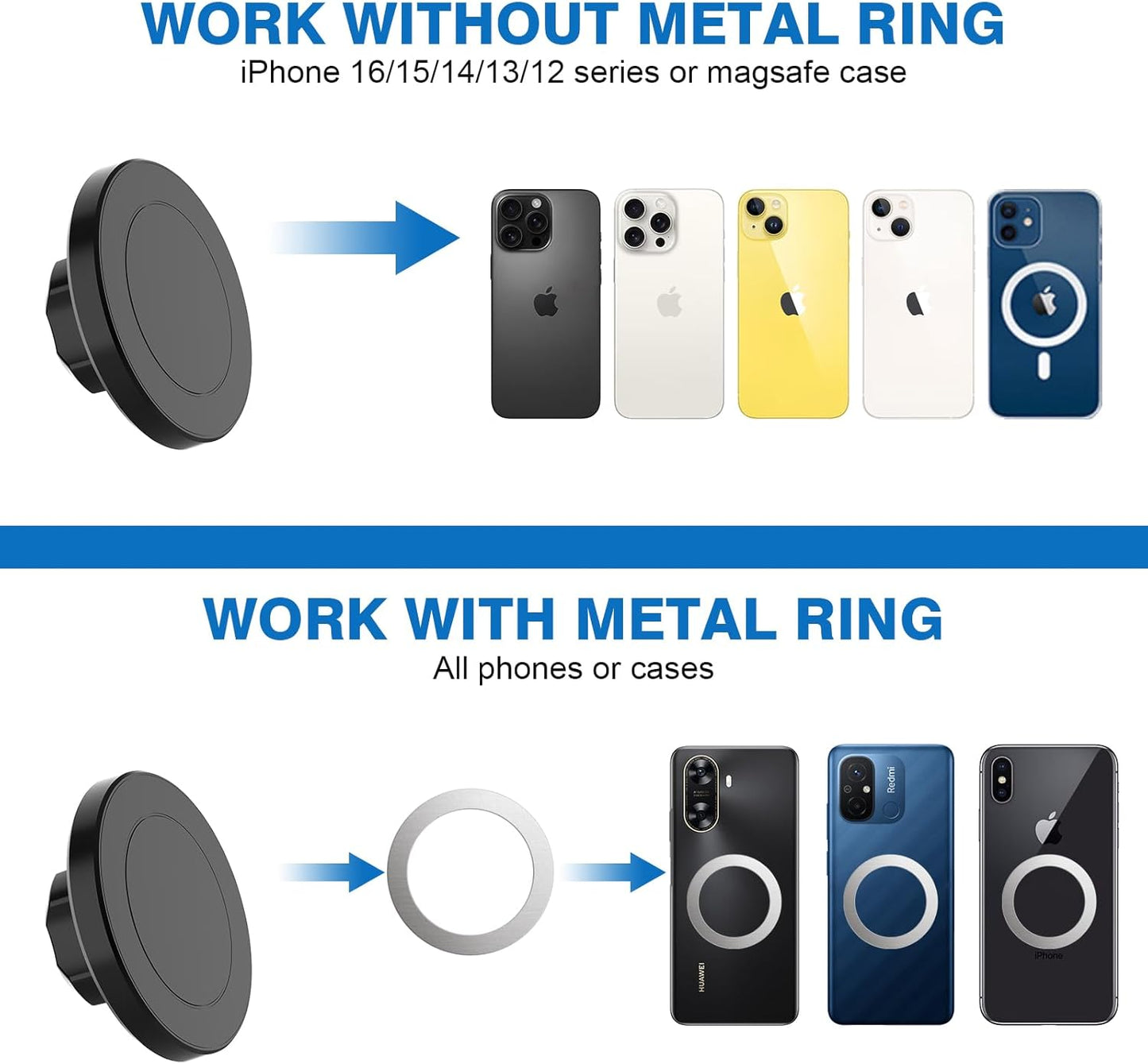 Magnetic Golf Cart Phone Holder, Universal Square Post and Cylinder, Aluminum Metal Golf Phone Holder for MagSafe iPhone and Android Phones