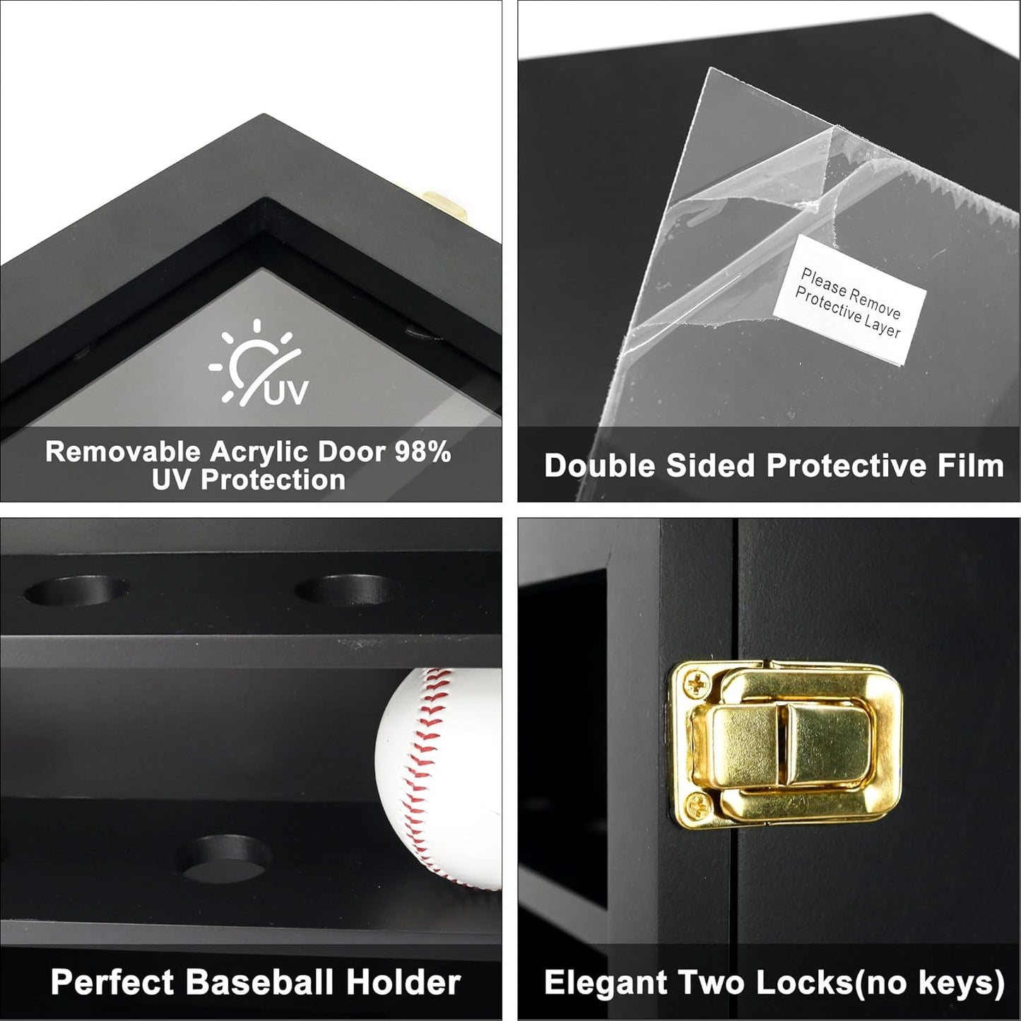 Baseball Display Case,Baseball Holder Display Case for 12 Baseballs, Wall Mount Baseball Shadow Box with Acrylic Door, Display Cabinet for Baseball Enthusiast Collectible,13x16,Black