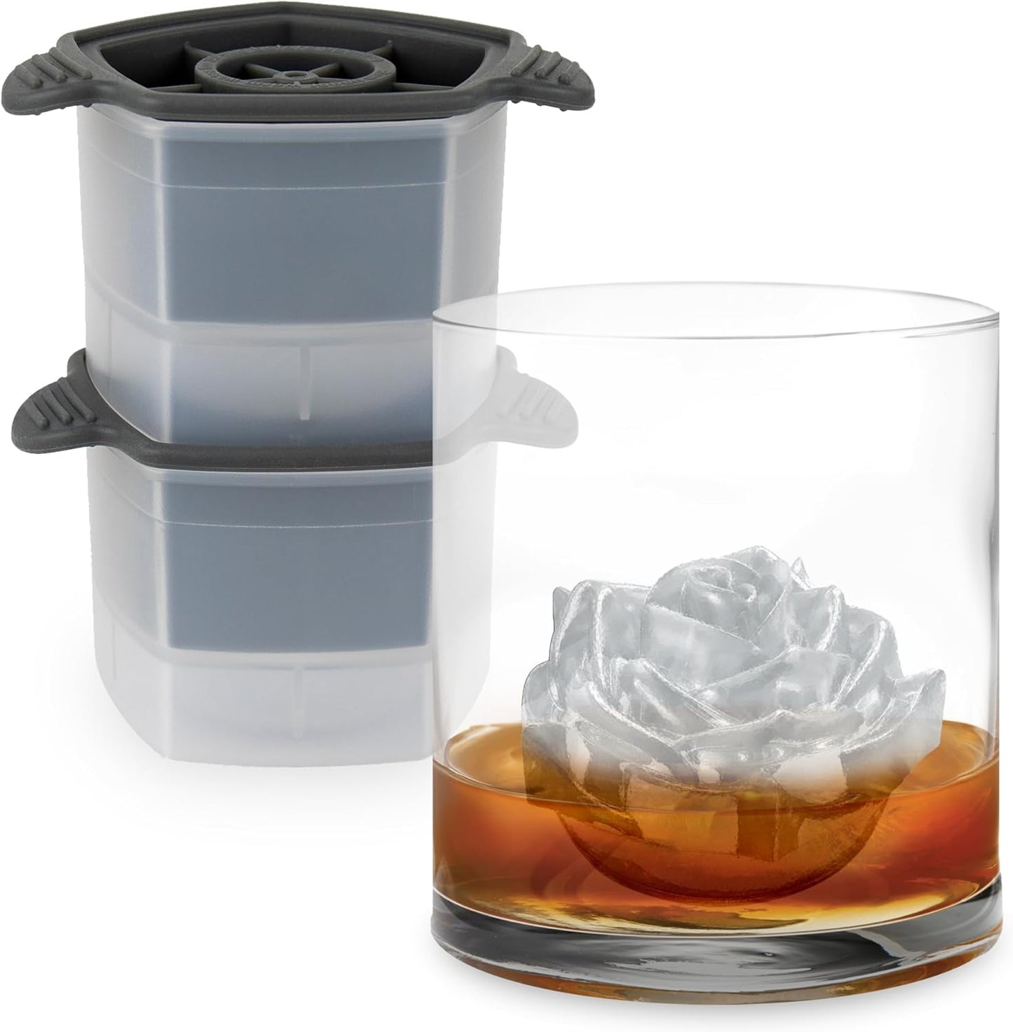 Tovolo Rose Shaped Ice Molds, Set of 2 - Large Romantic Ice Mold Gift - Unique Ice Mold Chills Drinks - Odor-Free Freezer Storage, Dishwasher-Safe with Silicone Plunger