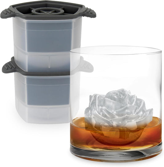 Tovolo Rose Shaped Ice Molds, Set of 2 - Large Romantic Ice Mold Gift - Unique Ice Mold Chills Drinks - Odor-Free Freezer Storage, Dishwasher-Safe with Silicone Plunger