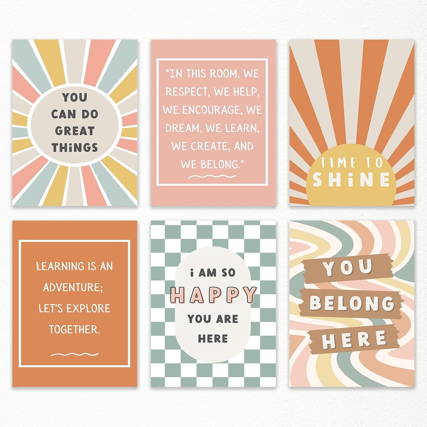 Set of 6 Boho Inspirational Classroom Posters, Positive Affirmations Growth Mindset Canvas Wall Art, Modern Classroom School Posters Wall Decor, Bulletin Board Educational Decor 12x16in Unframed