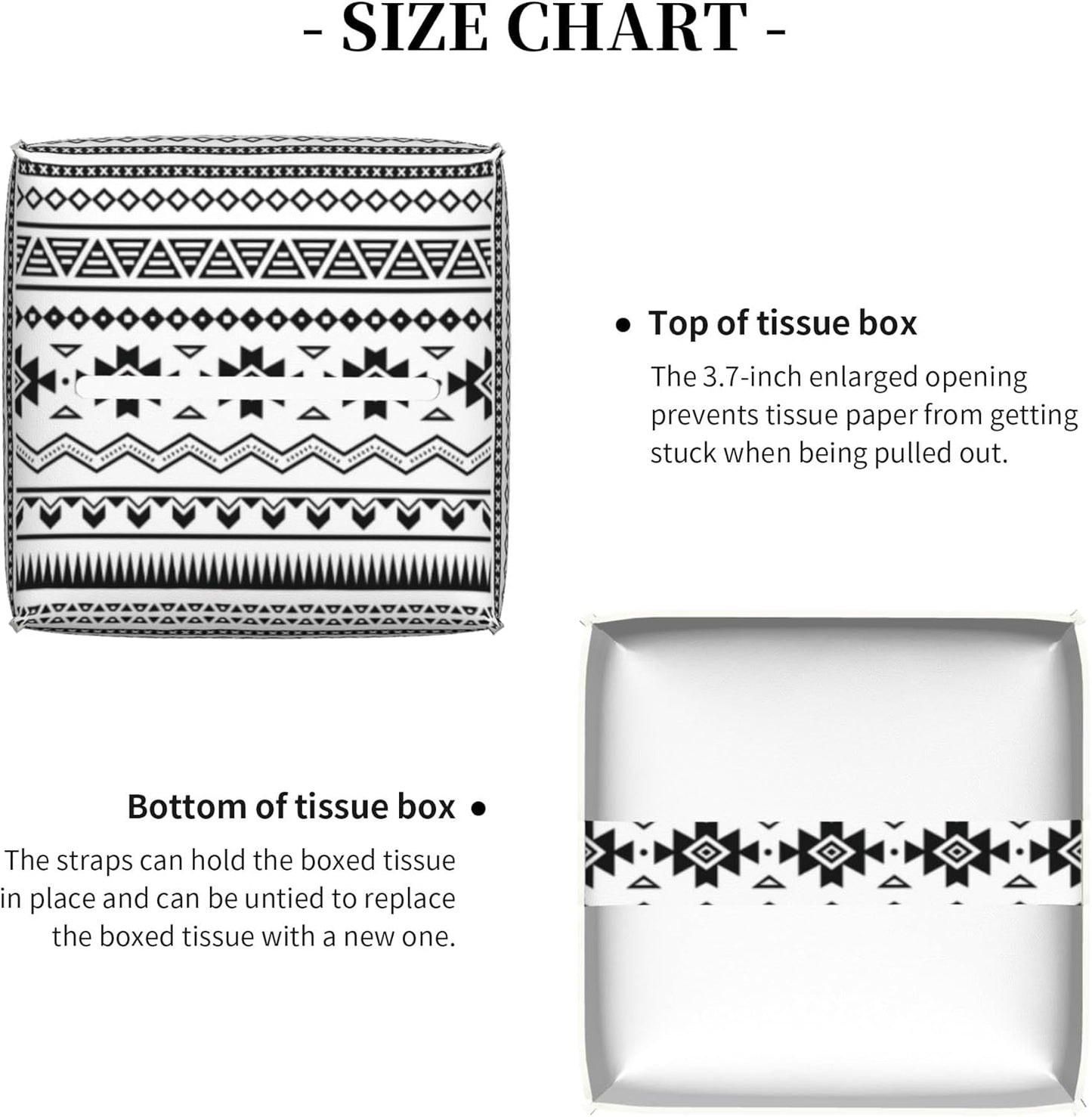Boho Black White Geometric Tissue Box Cover Square,Abstract Tribal Symbol Tissue Box Holder Waterproof Leather Facial Paper Organizer Dispenser for Bathroom Home Car Nightstand Vanity Desk