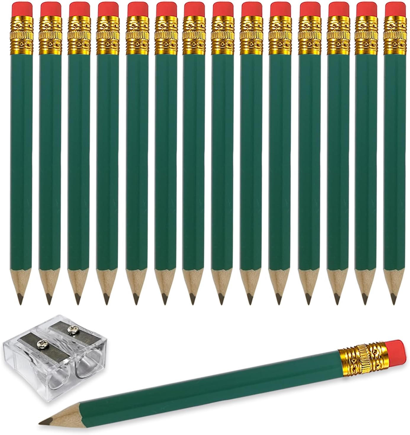 Adhere 25pcs Golf Pencils with eraser Hexagon Wooden Pencils Graphite 2B for Golf Event Scoring,Classroom,Wedding,Company Meetings,Pew, Pocket (Green)