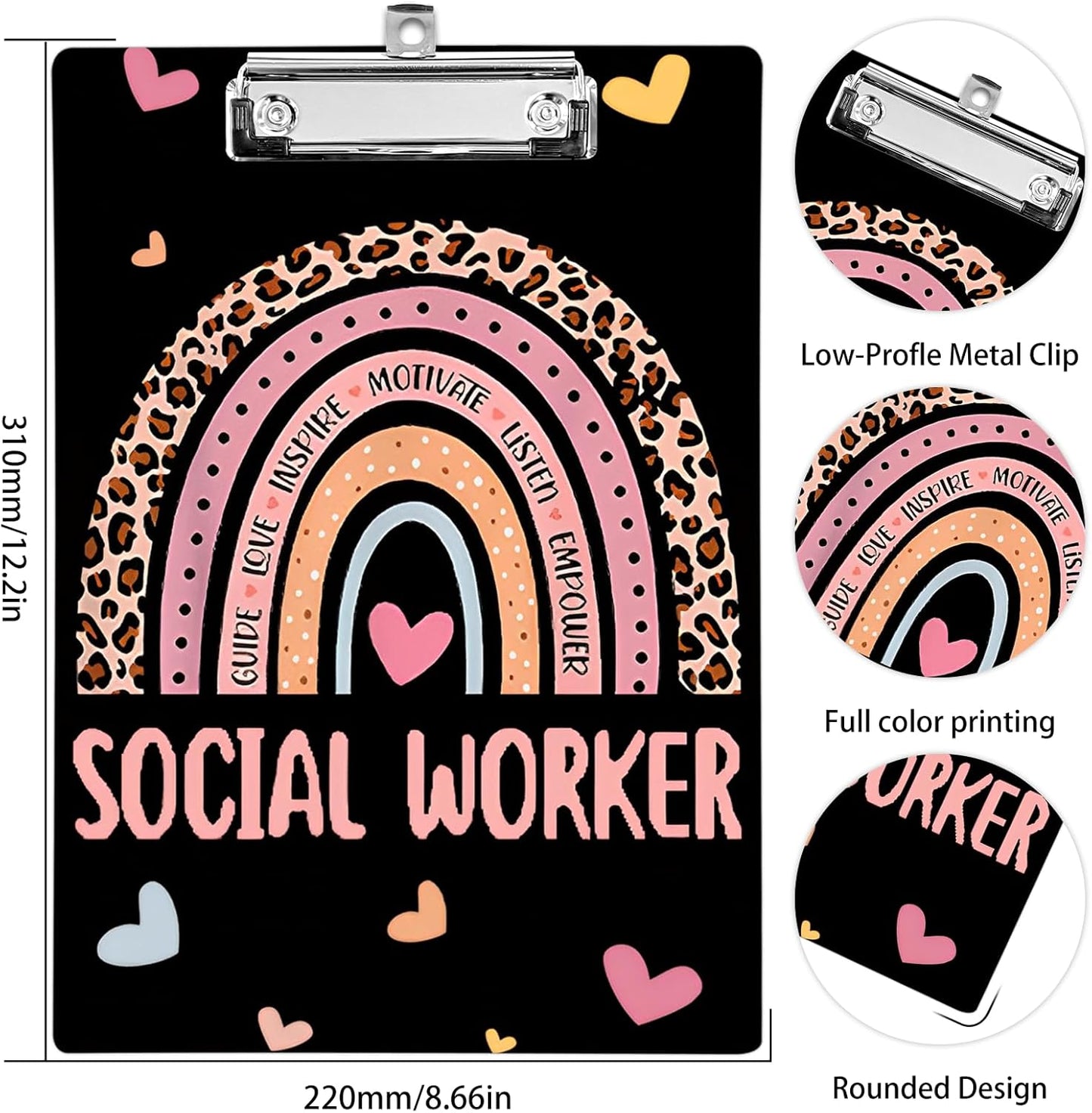 Plastic A4 Clipboards, Cute Fashion Clipboard Decorative, 12.2" x 8.7" Standard A4 Size Clipboards, Plastic Acrylic Clipboard for Teacher, Social Worker, Students,Women, Office Supplies(Social Worker)