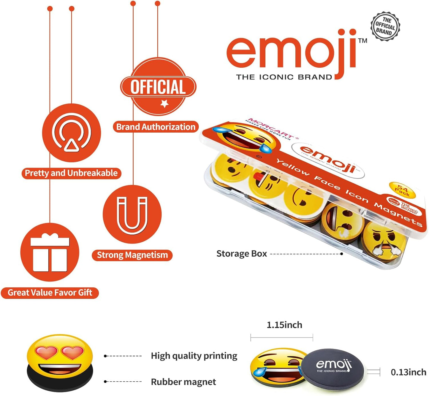 MORCART 54Pcs Emoji Refrigerator Magnets Fridge Magnets for Locker Whiteboard Decorative Magnets - Cute Funny Magnets for School Home Kitchen Office Gift for Teacher Family and Friend