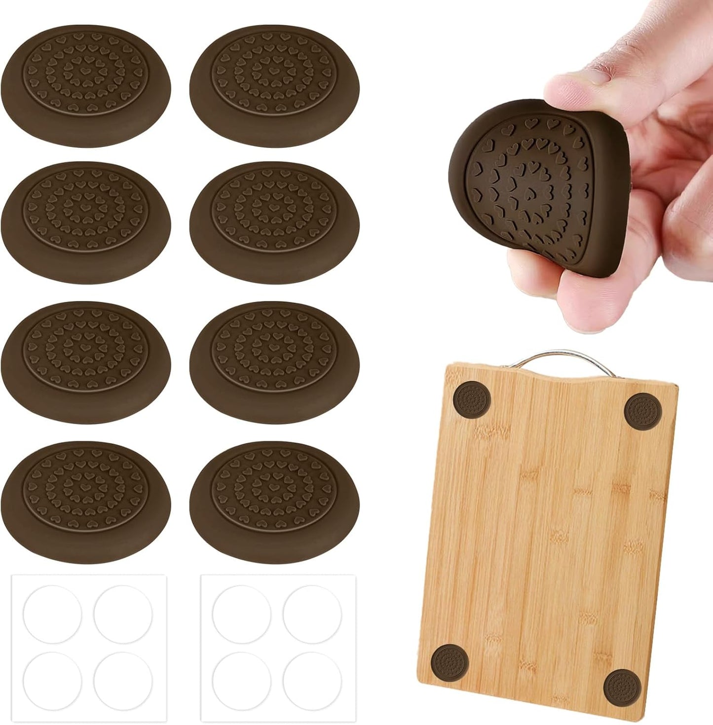 8 Packs Non-Slip Stabilizer Pads for Cutting Boards, Self-Adhesive Rubber Feet, Noise Reducing Feet | Waterproof, Non-Marking Rubber Grippers for Chopping Blocks and Counter top Protection