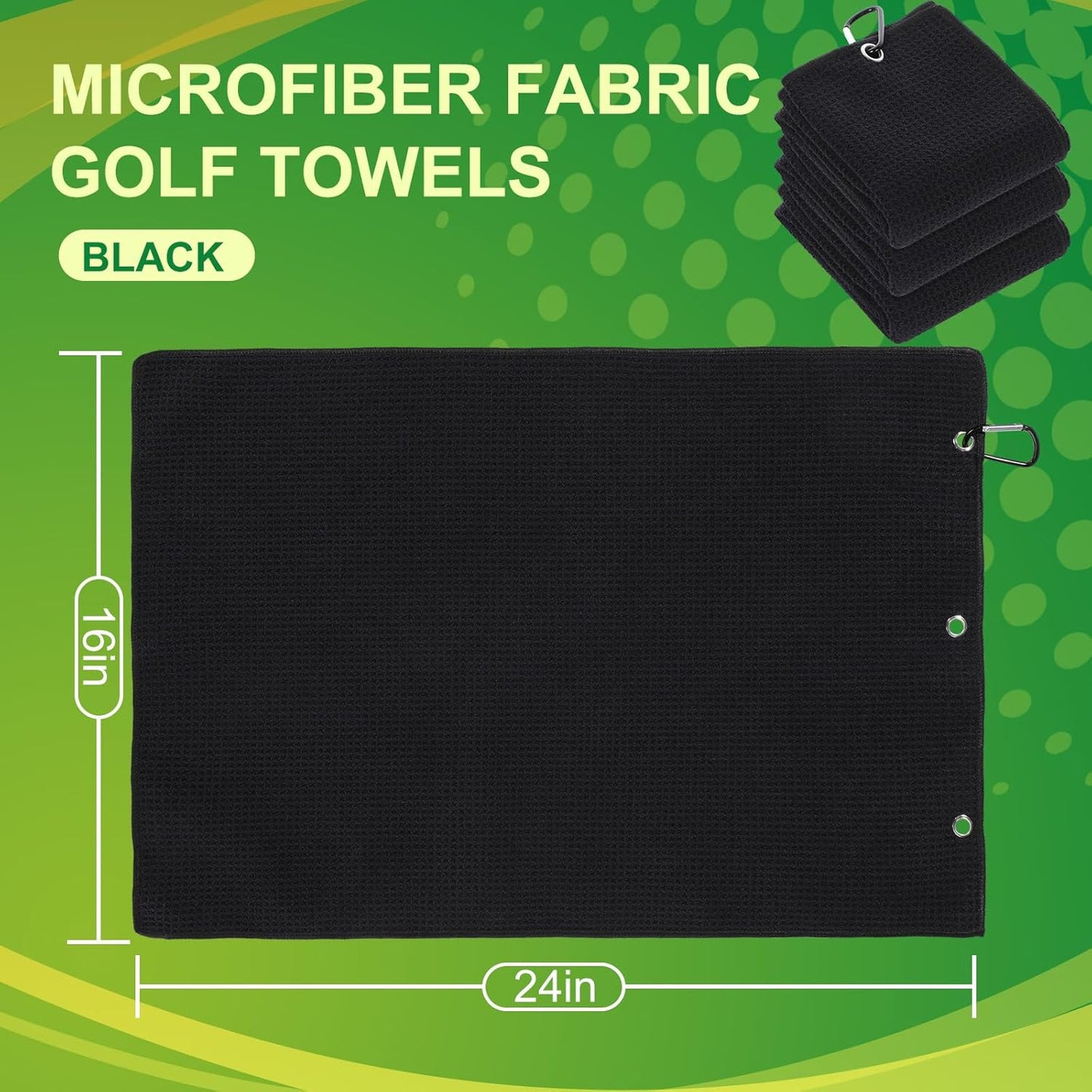 Batiyeer Golf Towels Bulk for Bags 16'' x 24'' Microfiber Waffle Pattern Golf Towels Trifold with Clip for Hiking,Tournament, Yoga