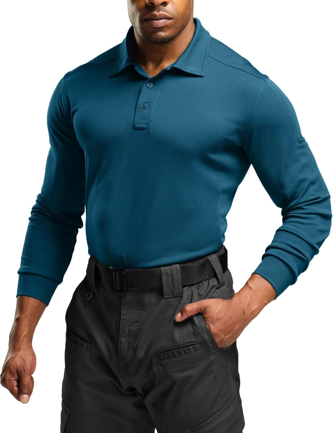 CQR Men's Polo Shirt, Long Sleeve Tactical Shirts, Outdoor UPF 50+ Pique Shirt, Dry Fit Lightweight Golf Shirts