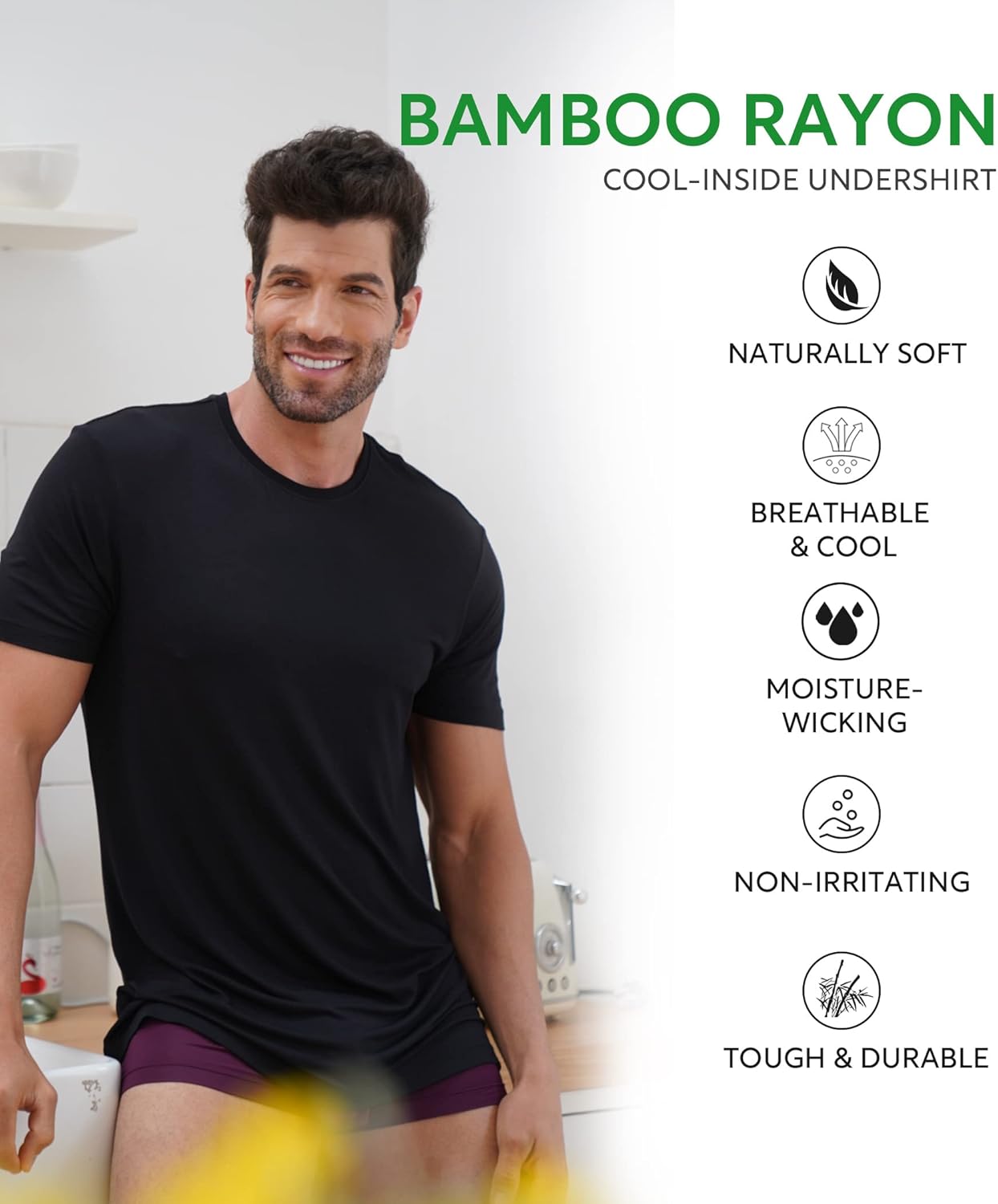 DAVID ARCHY Men's Undershirt Bamboo Rayon Moisture-Wicking Crewneck T-Shirts Stretch Tees for Men, 3 or 5 Pack