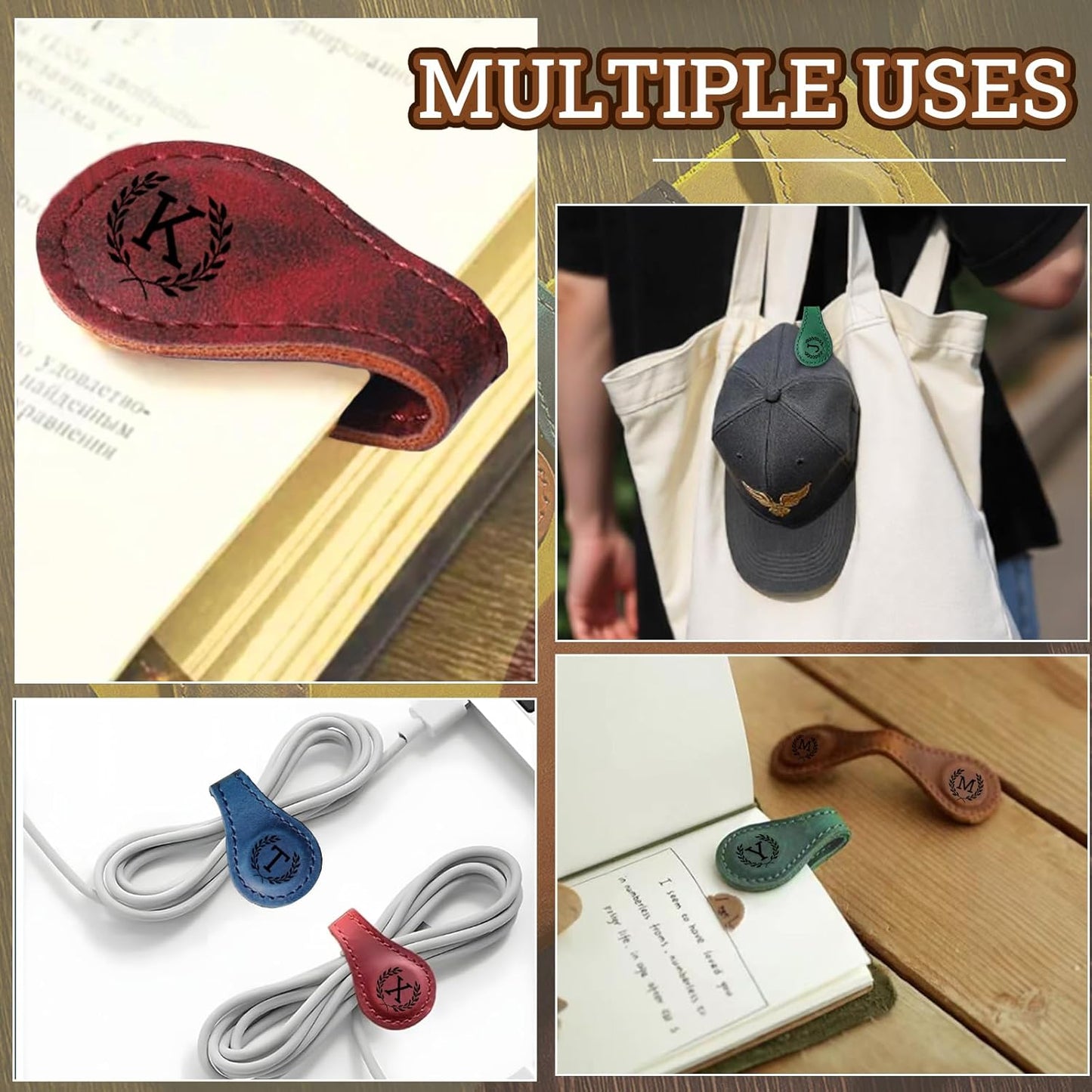 Personalized Magnetic Leather Bookmark - 26 Letters Vintage Engraved Book Marks,Custom Bookmark with Initial,Bookmarks for Women,Reading,Book Lovers (Black, U)