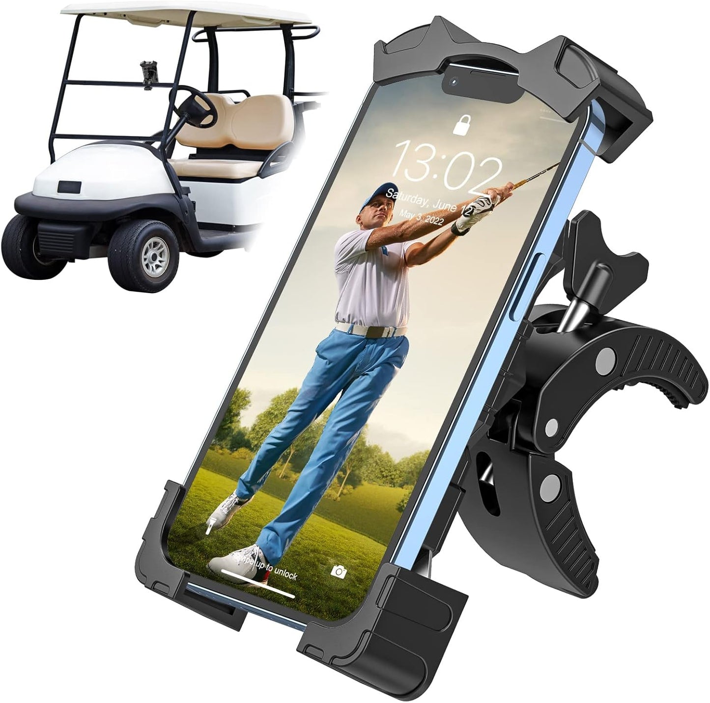 Universal Golf Cart Phone Holder, Adjustable Bike Phone Mount Bike Phone Holder for Handlebars Compatible with iPhone14,13,12,11, Pro Max ,Samsung Galaxy S21, S10, S9,and All 4.7-6.8” Cellphone