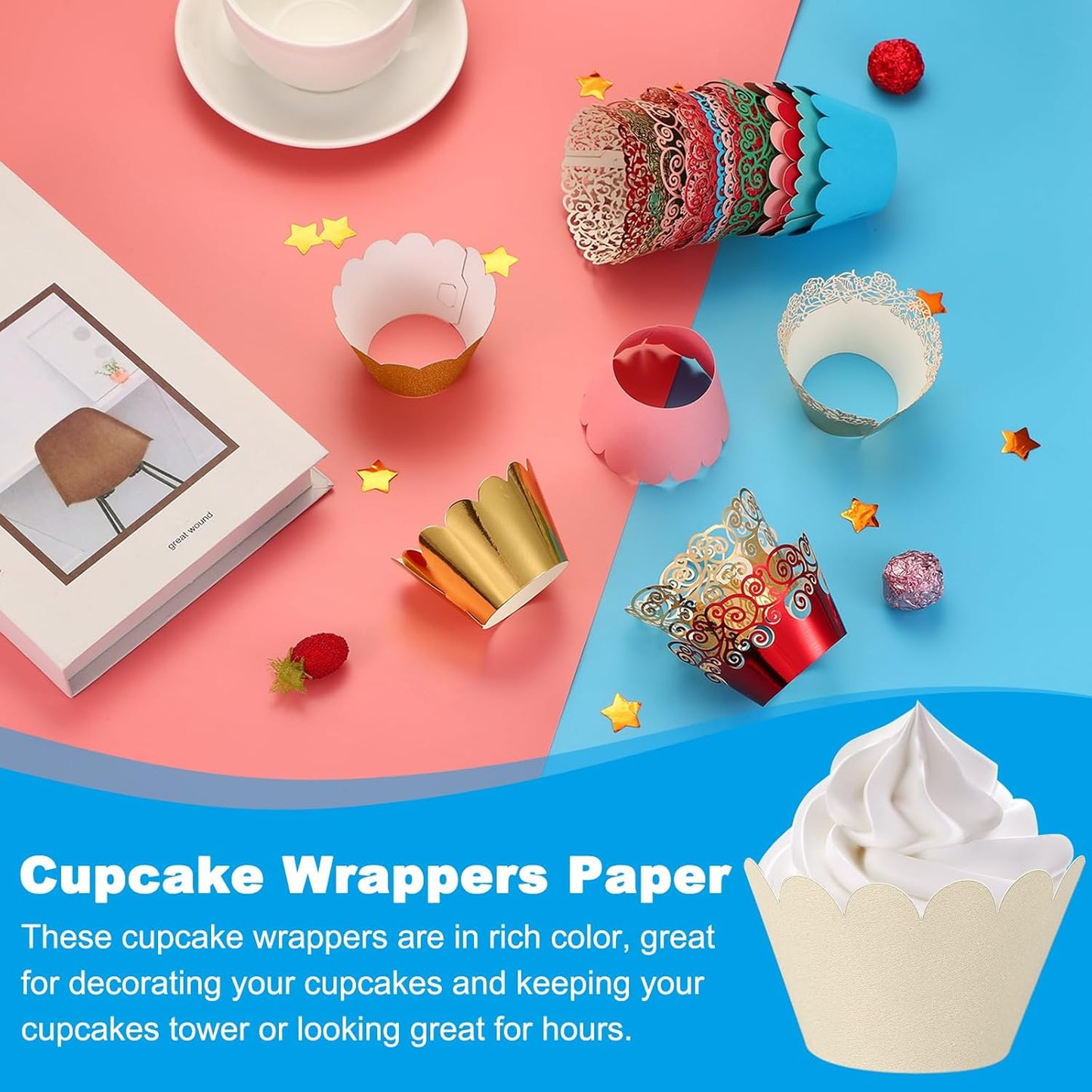 PATIKIL Cupcake Wrappers Paper, 50 Pack Baking Cups Standard Wave Decoration for Anniversary Birthday Weddings and Parties, Yellow