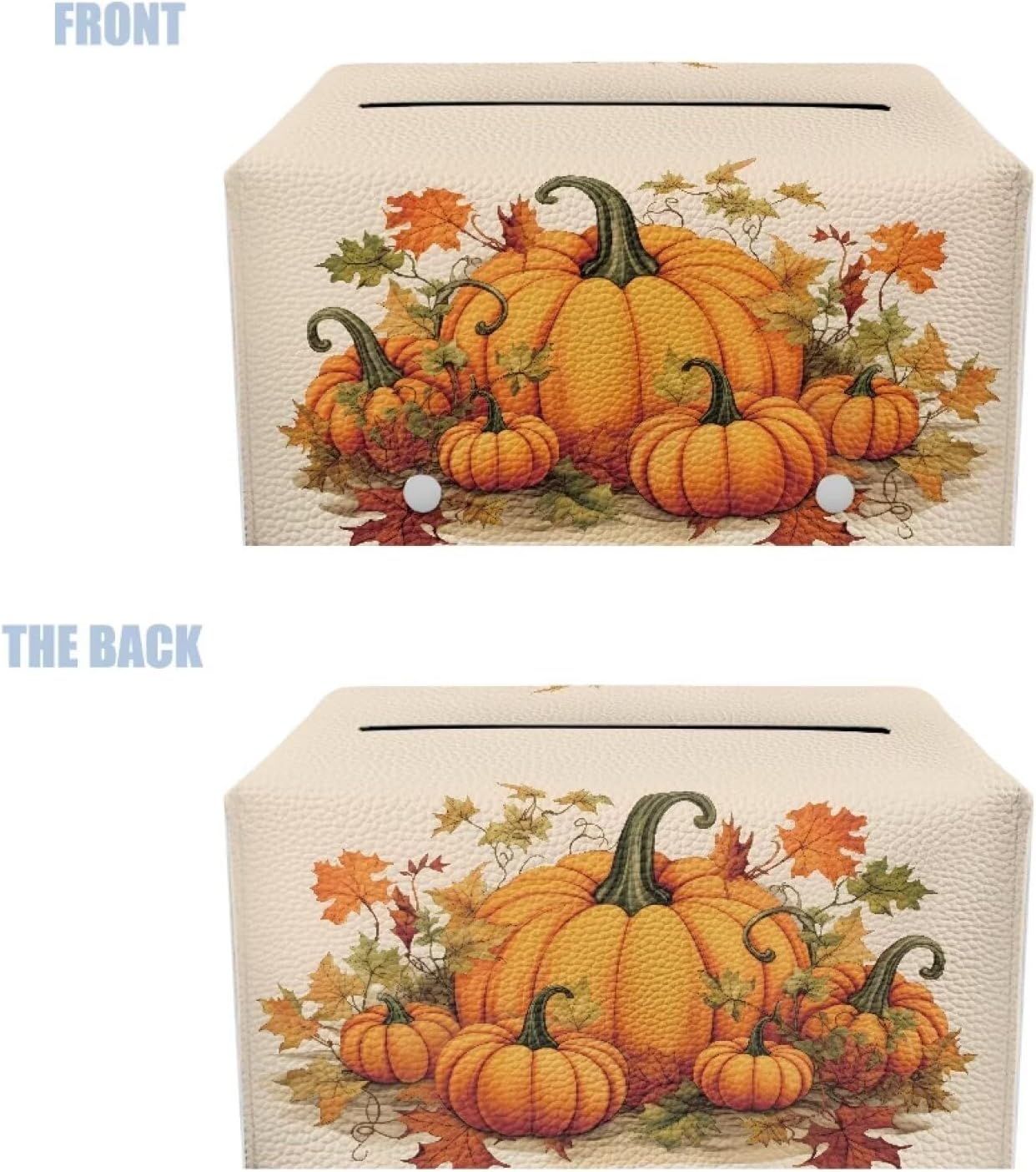 Fall Tissue Box Cover Rectangle with Storage Pumpkin Cute Design Tissue Box Covers Cube Tissue Box Holder for Car Bathroom Decoration Accessory Soft PU Leather