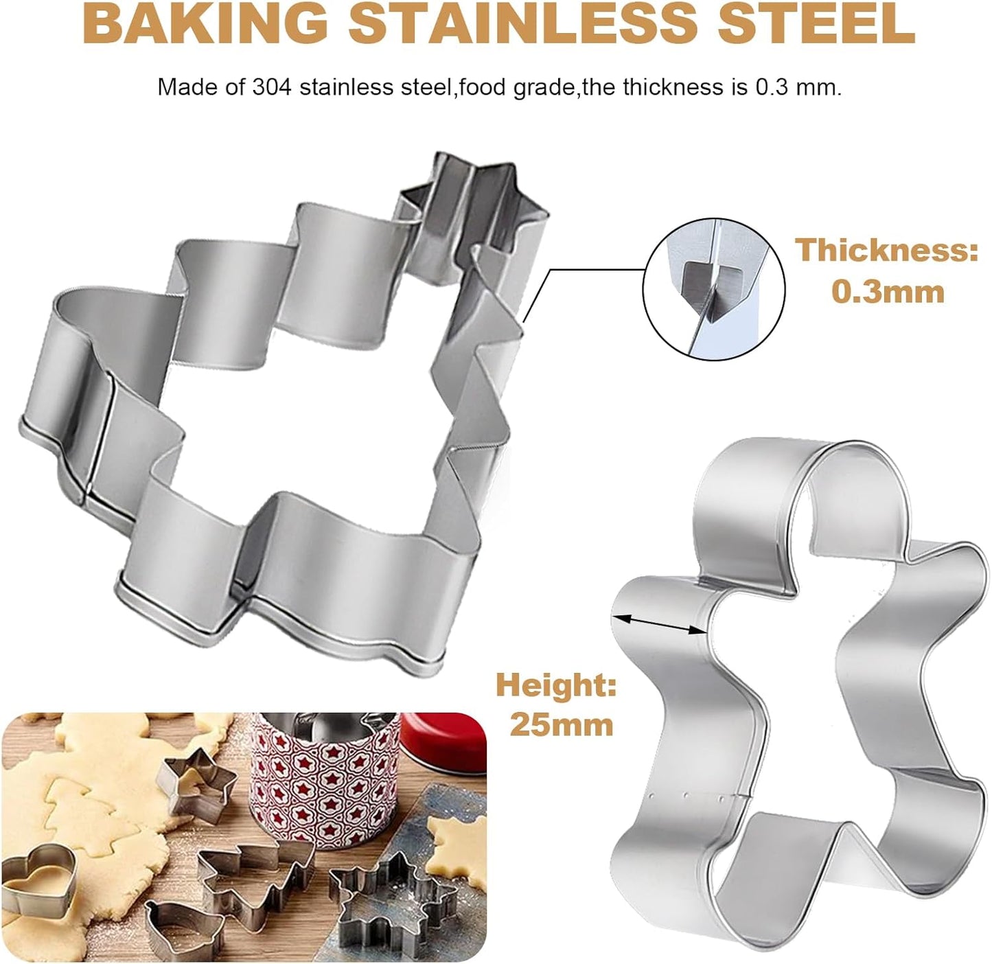 9PCS Cookie Cutters, Stainless Steel Biscuit Cutter, Snowman, Snowflake, Santa Claus,Gingerbread Man, Christmas Tree, Elk, Stockings Cookie Cutters for Biscuit, Fondant (Style 2)
