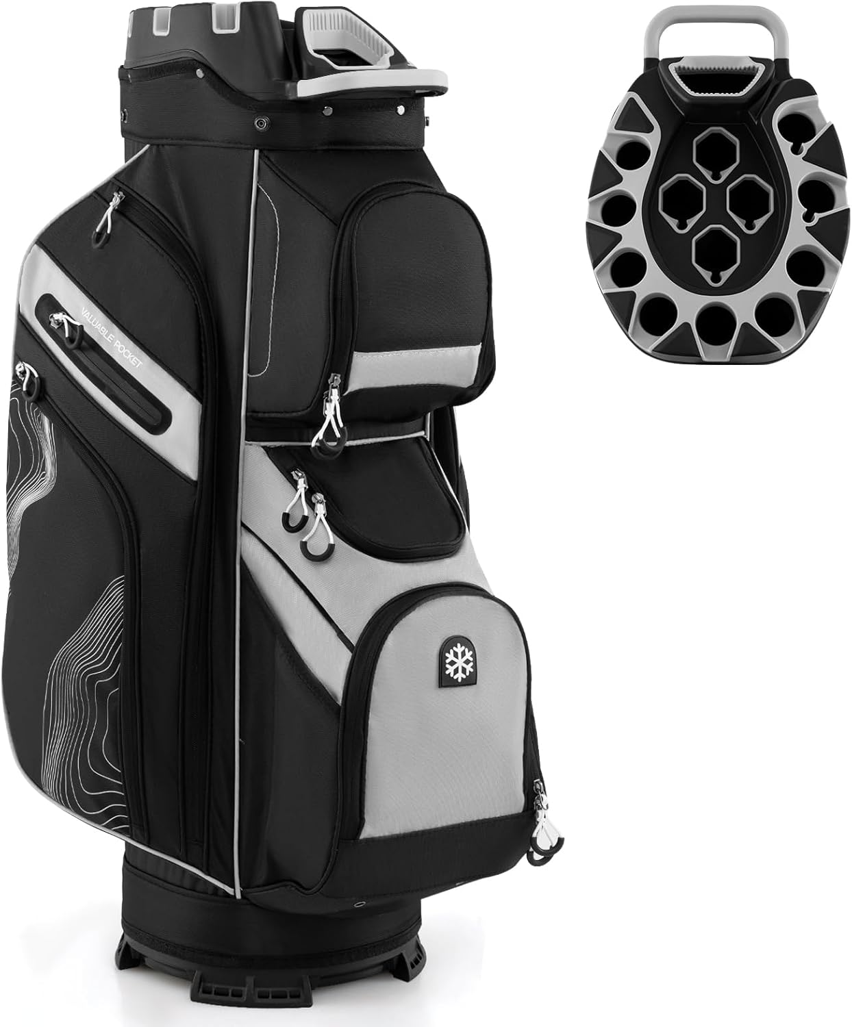 Goplus Lightweight Golf Cart Bag, Molded Lock Top Golf Club Bag w/14-Way Full Length Organizer Dividers, 11 Pockets, Cooler Bag, Straps, Umbrella Holder & Rain Hood for Men Women