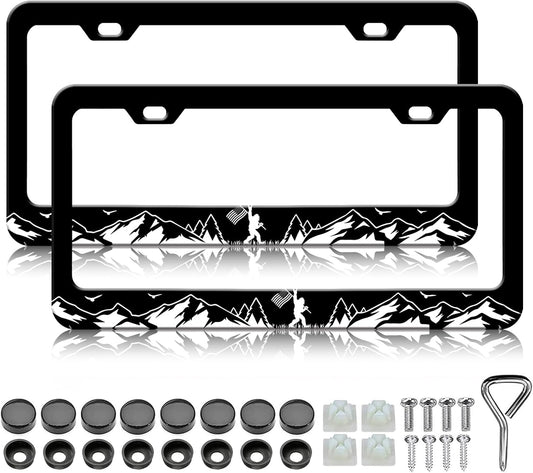Mountain Bigfoot License Plate Frames - 2 Pack Mountains Personalized License Plates Holder Covers, Aluminum Metal Rust-Proof Waterproof Car Tag Frame with Screws Fasteners Caps