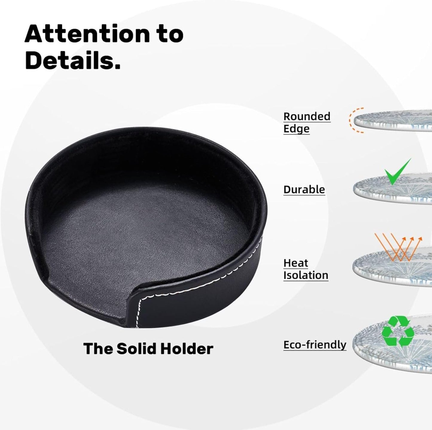 Nautical Sea Shell Star Coral Coastal Coasters for Drinks Round Leather Coaster with Holder Set of 6 for Tabletop Protection Desk Accessories Office Home Room Decor