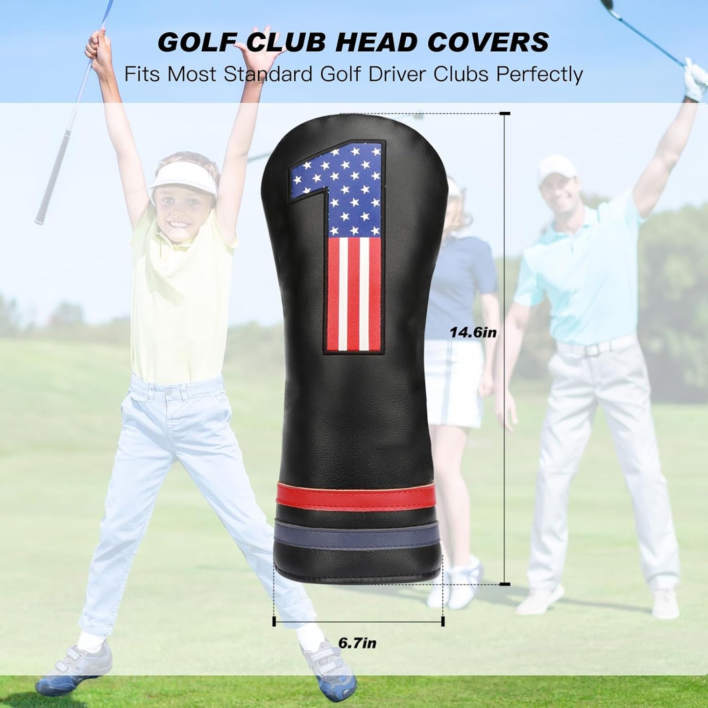 Golf Head Covers, 4pcs or 1pc USA Stars and Stripes Golf Club Covers for Woods and Driver Fairway Hybrid, PU Leather Golf Club Head Covers for Men Women with Interchangeable Tags, Fits Most Golf Clubs