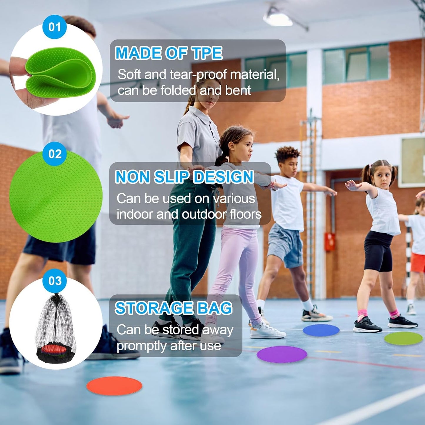 PATIKIL 9 Inch Poly Spot Markers, 12Pcs Non Slip Rubber Floor Dots with Storage Bag Flat Agility Cones for Sports Training Basketball Football