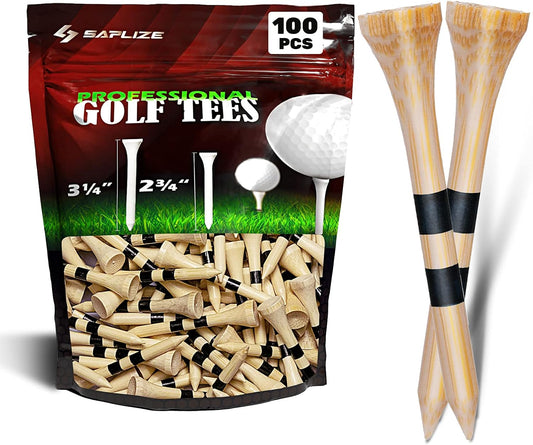 SAPLIZE Bamboo Golf Tees Pack of 100 or 150, Four Size Options (3-1/4", 2-3/4", 2-1/8", 1-1/2"), Stable and Reliable Golf Tees, Available in Natural Color