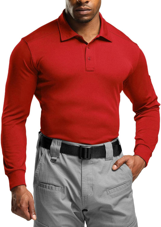 CQR Men's Polo Shirt, Long Sleeve Tactical Shirts, Outdoor UPF 50+ Pique Shirt, Dry Fit Lightweight Golf Shirts