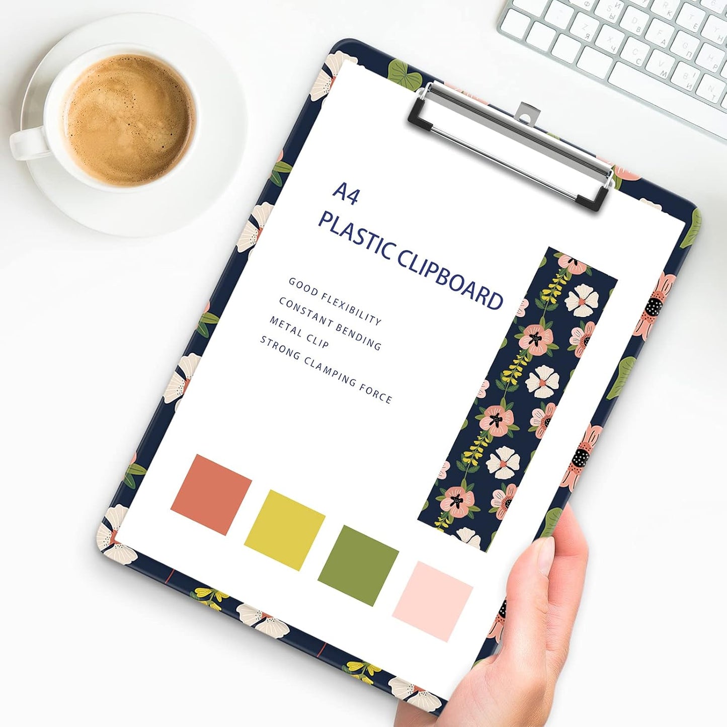 Plastic A4 Clipboards, Cute Clip Board Stardard Letter Size 9 x 12.5 in, Office Decorative for Students Women Men and Kids, Morning Glory