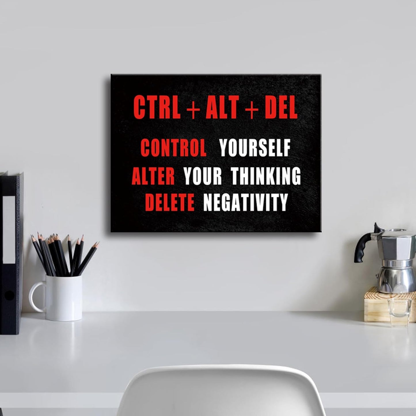 Pyradecor Black Red and White Motivational CTRL+ALT+DEL Classroom Positive Quotes Inspirational Poster Canvas Prints Wall Art for Office Living Room Home Decorations