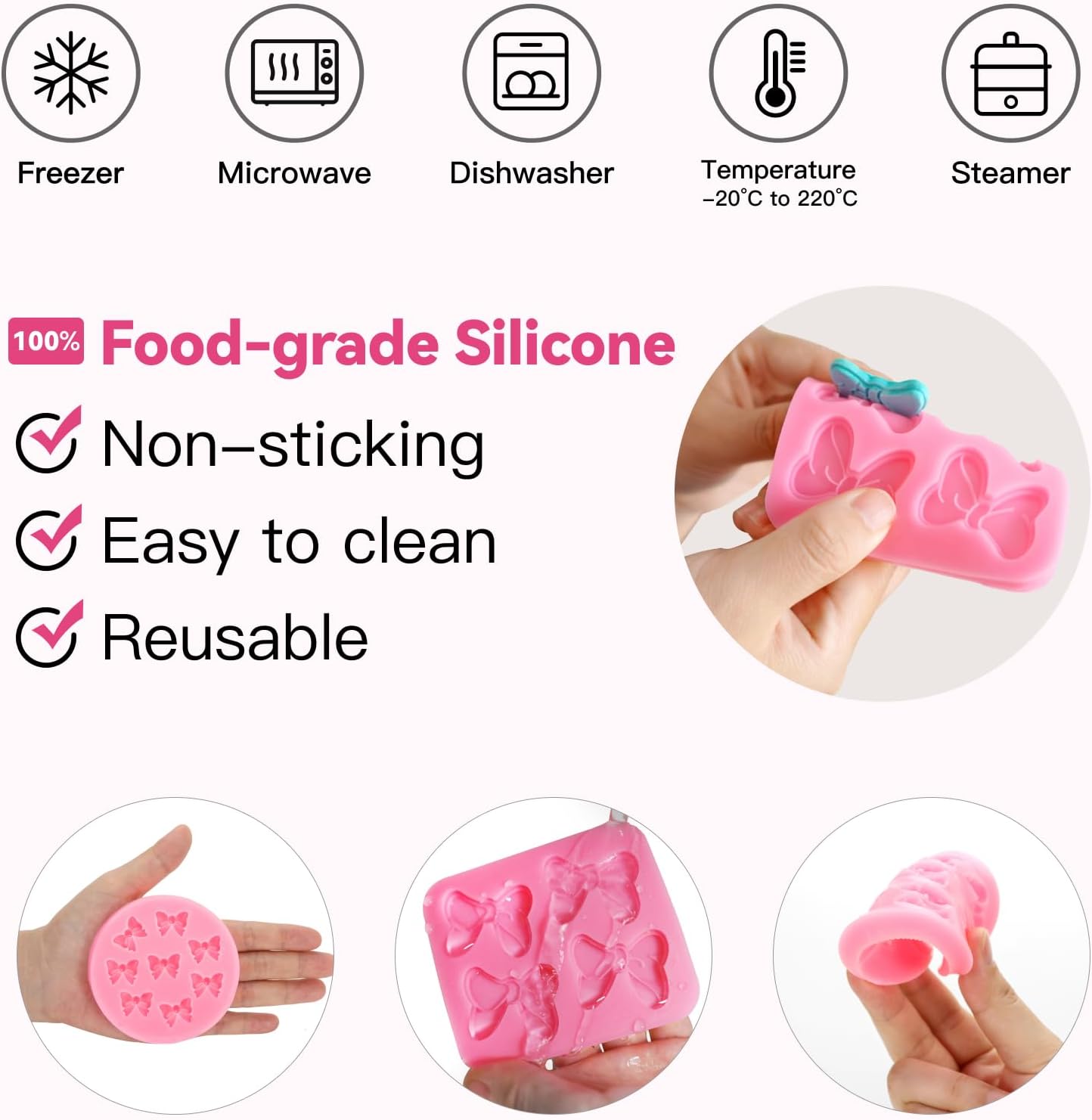 4 Pcs Bow Silicone Mold Fondant Bow Mold Chocolate Candy Cake Pop Molds Bow Molds for Cake Decoration, Fondant, Clay, DIY Desserts