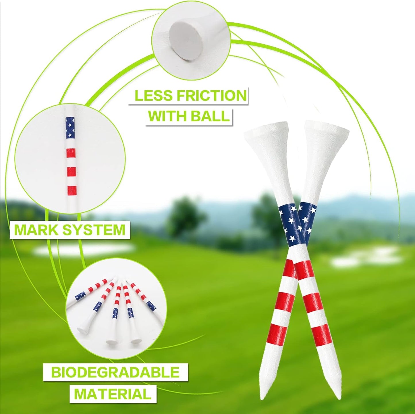 FINGER TEN Golf Tees Wood 3 1/4 2 3/4 Inch Wooden Bamboo 50/120 Count, Durable Biodegradable Colored Bulk Tee 70mm 83mm