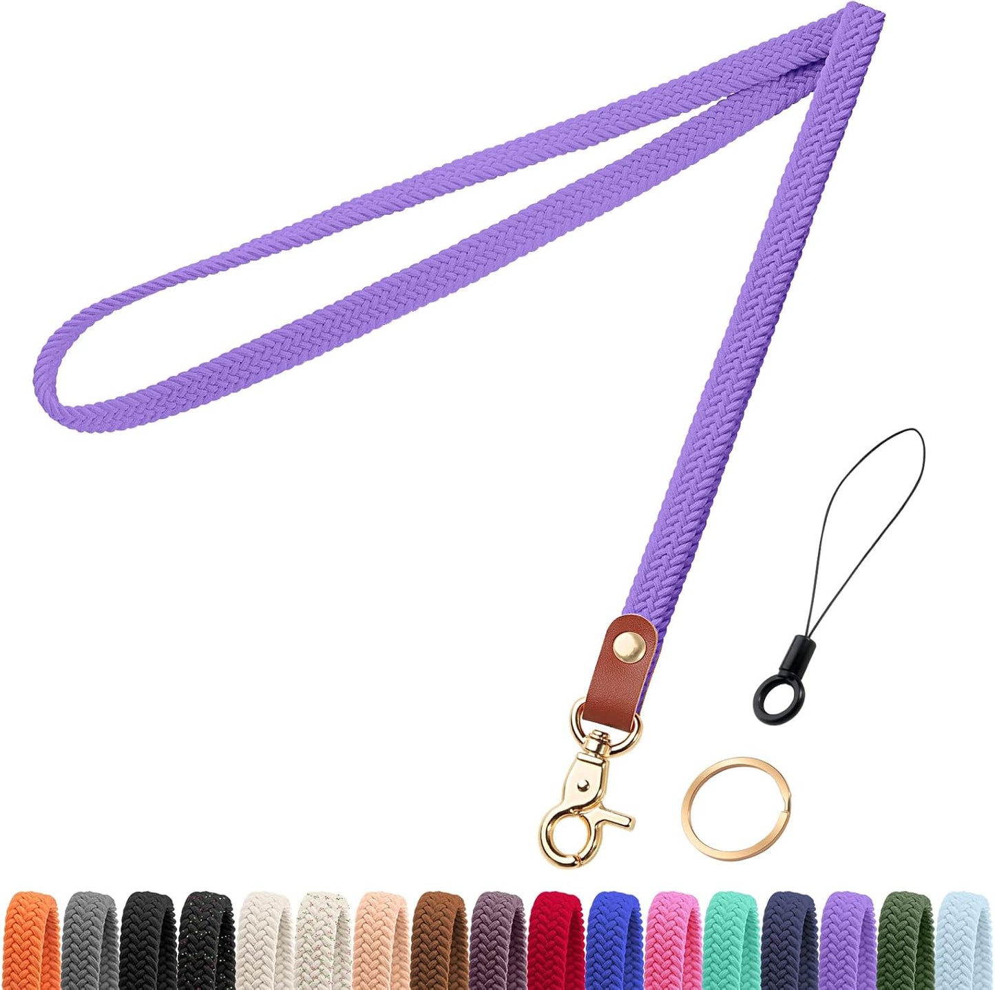 Fishent Stretchy Thin Lanyards for Keys ID Badges, Cute Long Teacher Neck Key Lanyard Keychains for Women Men Wallet Phone(Lavender)