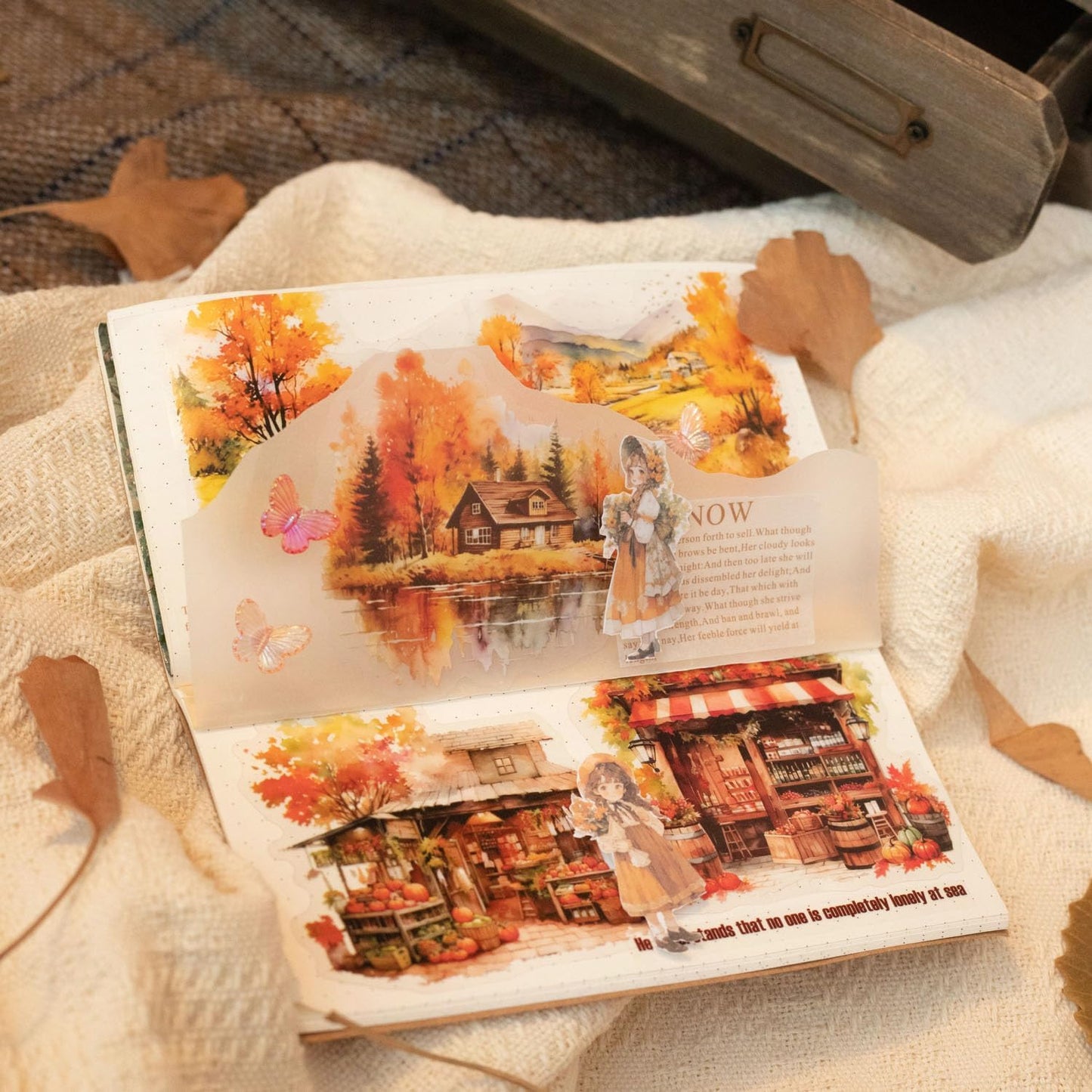 Autumn Themed PET Stickers Set, 60PCS Large Landscape Stickers for Scrapbooking, Journaling, DIY Crafts, and Art Projects