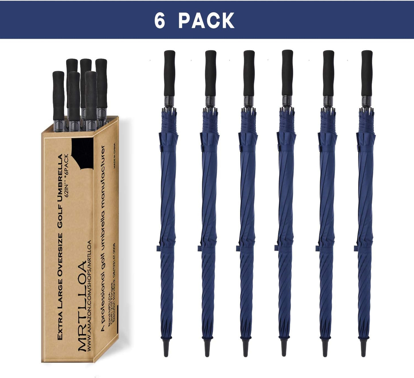 MRTLLOA 6 Pack Golf Umbrella 62/68 Inch Large Oversize Double Canopy Vented Automatic Open Stick Umbrellas for Men & Women