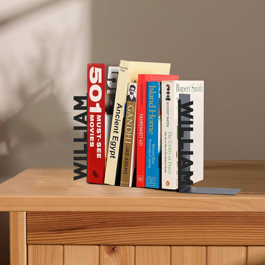 Personalized Name Bookends Decorative 2 Pcs, Metal Book Ends for Shelves, Modern Heavy Duty Bookend Stopper, Custom Last Name Book Shelf Holder for Home Office Study Room, Desk Book Organizer
