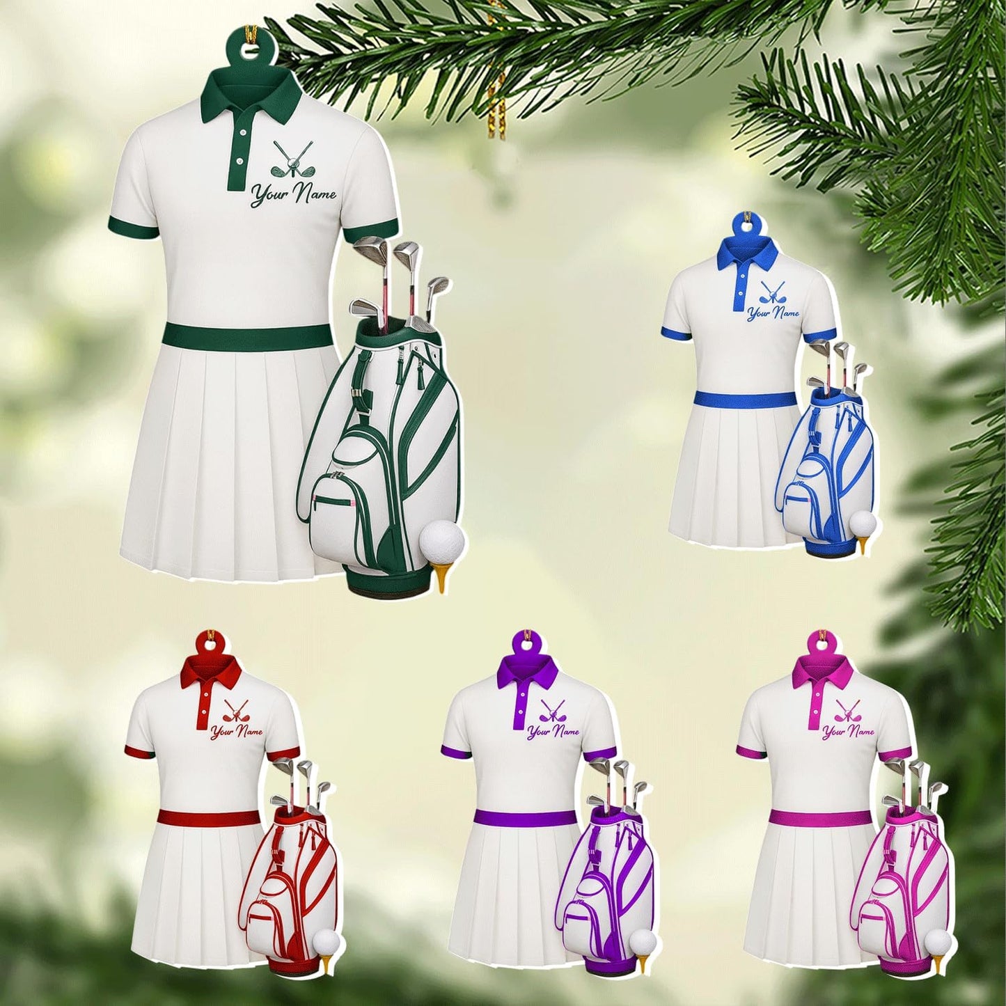 Personalized Golf Christmas Ornament 2025, Custom Name Bag, and Golfer Outfit Gilf, Ball Head Ornament with Santa Hat, Gifts for Golf Lovers 4
