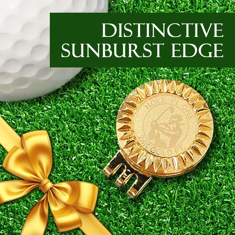 24K Gold Plated Golf Ball Marker with Magnetic Hat Clip - Luxury Golf Gifts for Men, Unique Golf Accessories for Dad, Boss, Husband, Unique Golf Gifts for Men Who Have Everything [ Sunburst ]