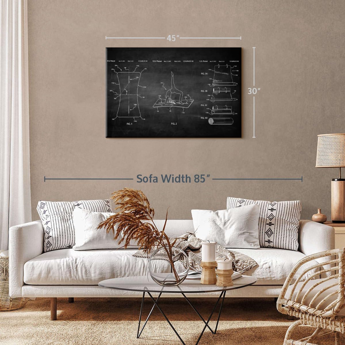 ElephantStock Exercise Mat BW Patent Wall Art - Horizontal Wrapped Canvas - 1-Piece Living Room Wall Decor - Digital Art Patent Canvas Print - Black and White Decor - 45" X 30"