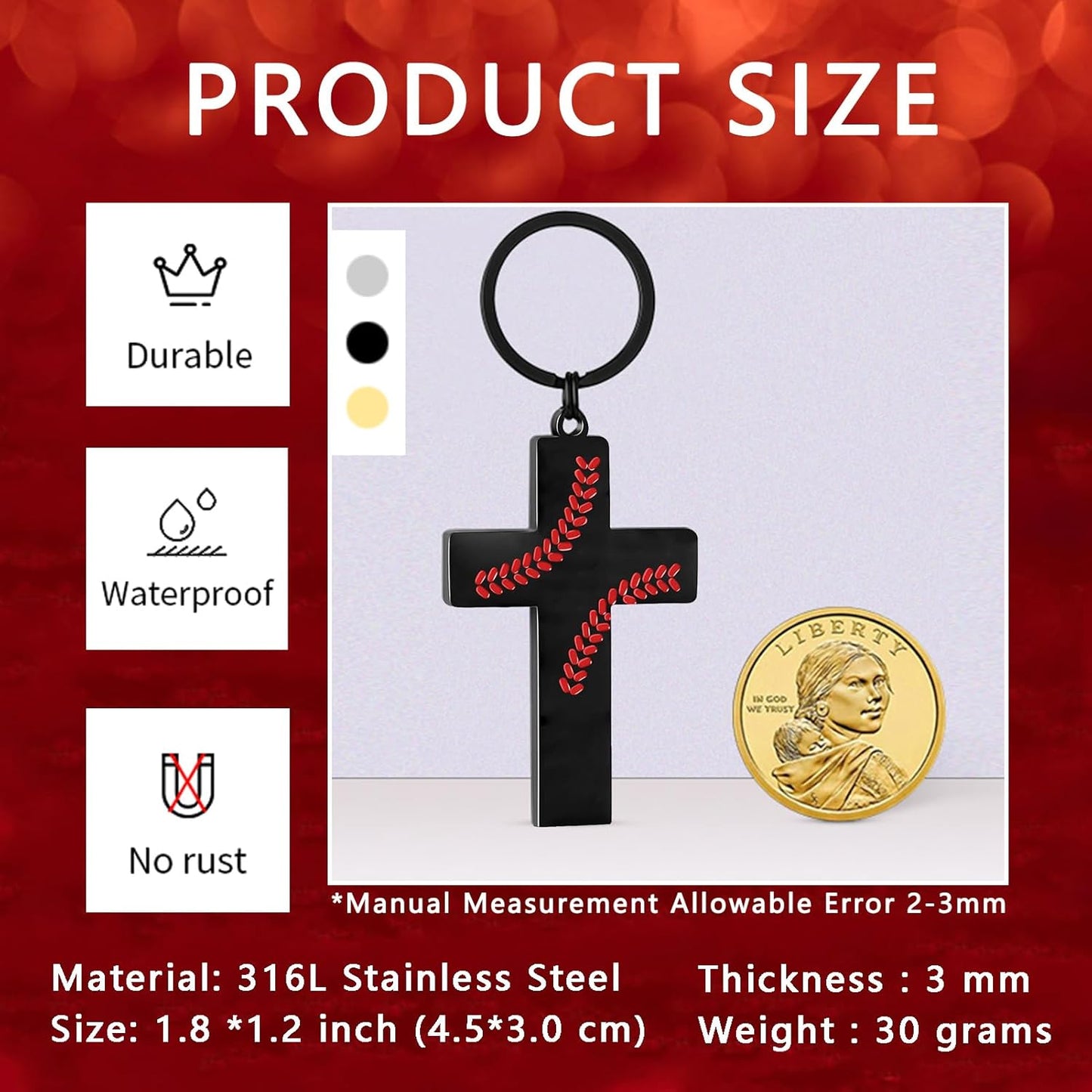 Football/Baseball/Soccer/Basketball Cross Keychains for Men First Communion Baptism Confirmation,Mens Gifts