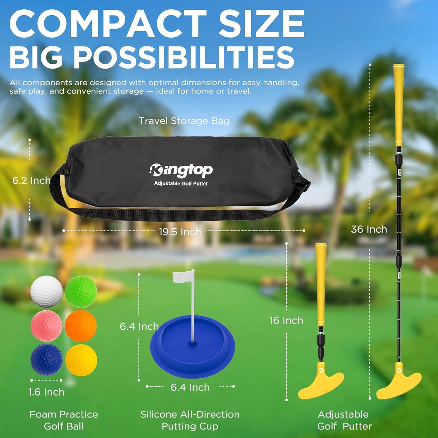 KINGTOP Adjustable Golf Putter – Retractable Shaft, Lightweight Travel Putter with Practice Balls & Putting Cup, Left & Right-Handed Design