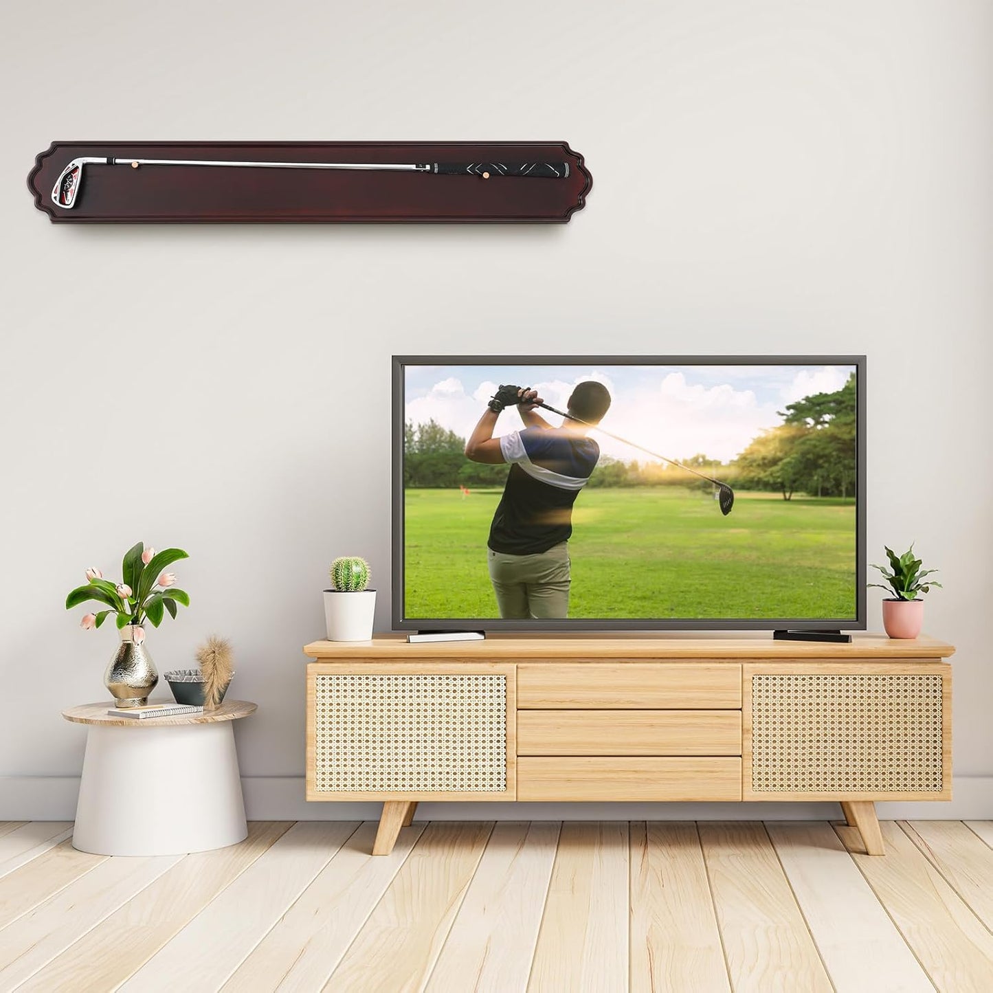 Golf Club Display Case Wall Mount Wooden 42.13 x 5.9 x 0.47 Inch Wall Mount Wooden Storage Display Rack for Antique or Vintage Golf Clubs