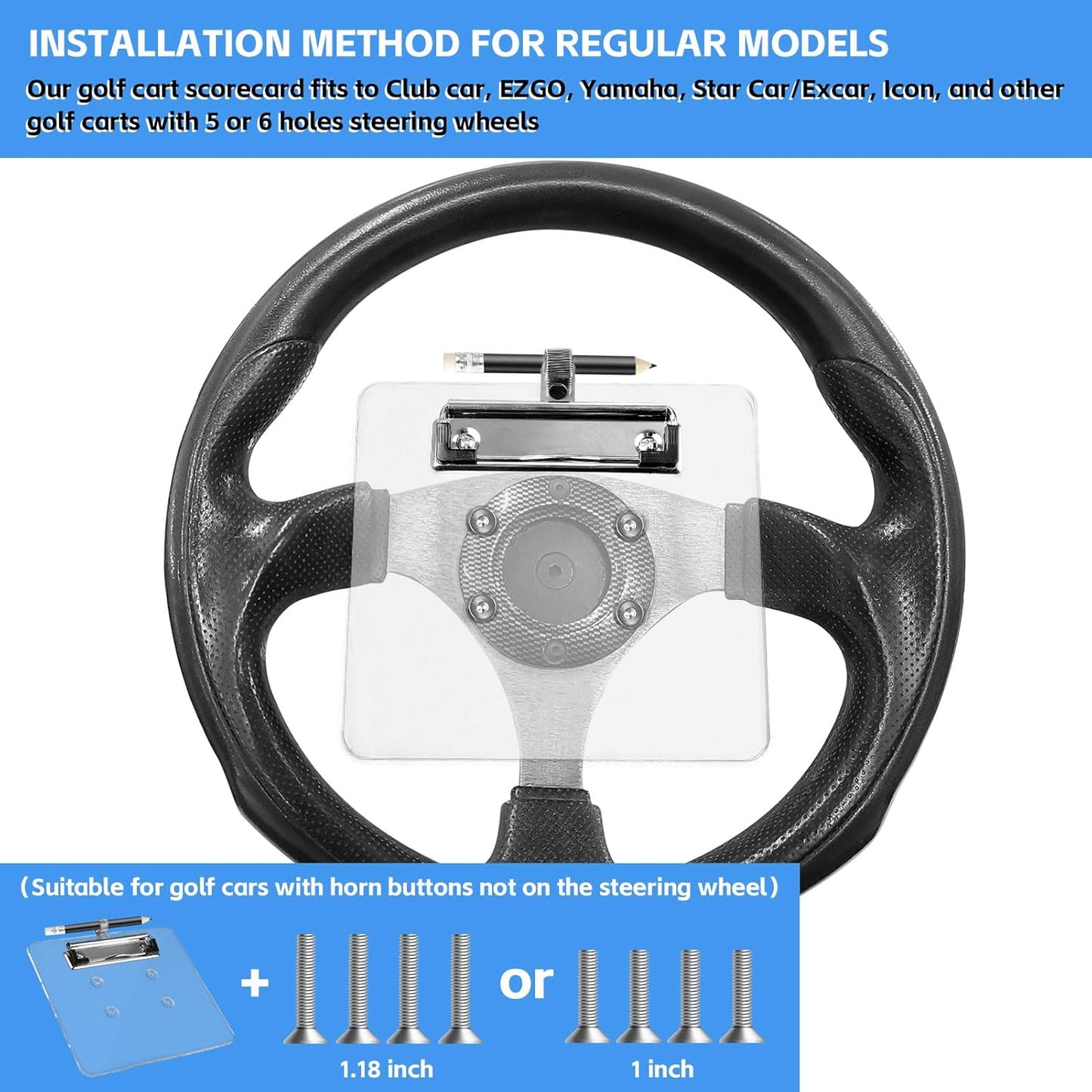 Archerest Golf Cart Steering Wheel Scorecard Holder with Pencil Holder for Club Car/EZGO TXT& RXV/Yamaha G29/Icon I40/Star Car/Excar and Other Most Golf Carts Clear 5mm Thick Acrylic