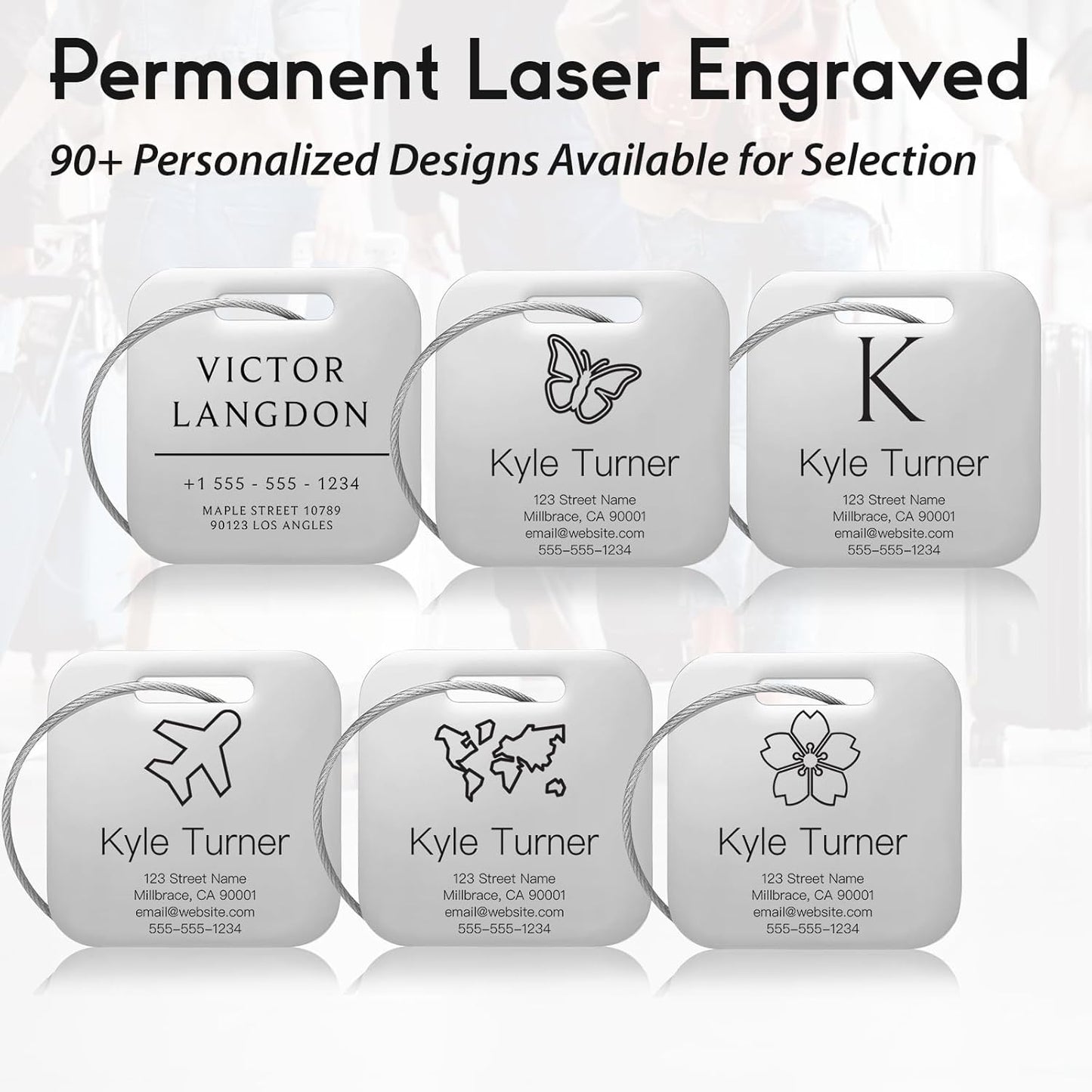 Customized Stainless Steel Luggage Tags: Personalize Your Suitcases, Backpacks, and Bags with Your Text (Silver)