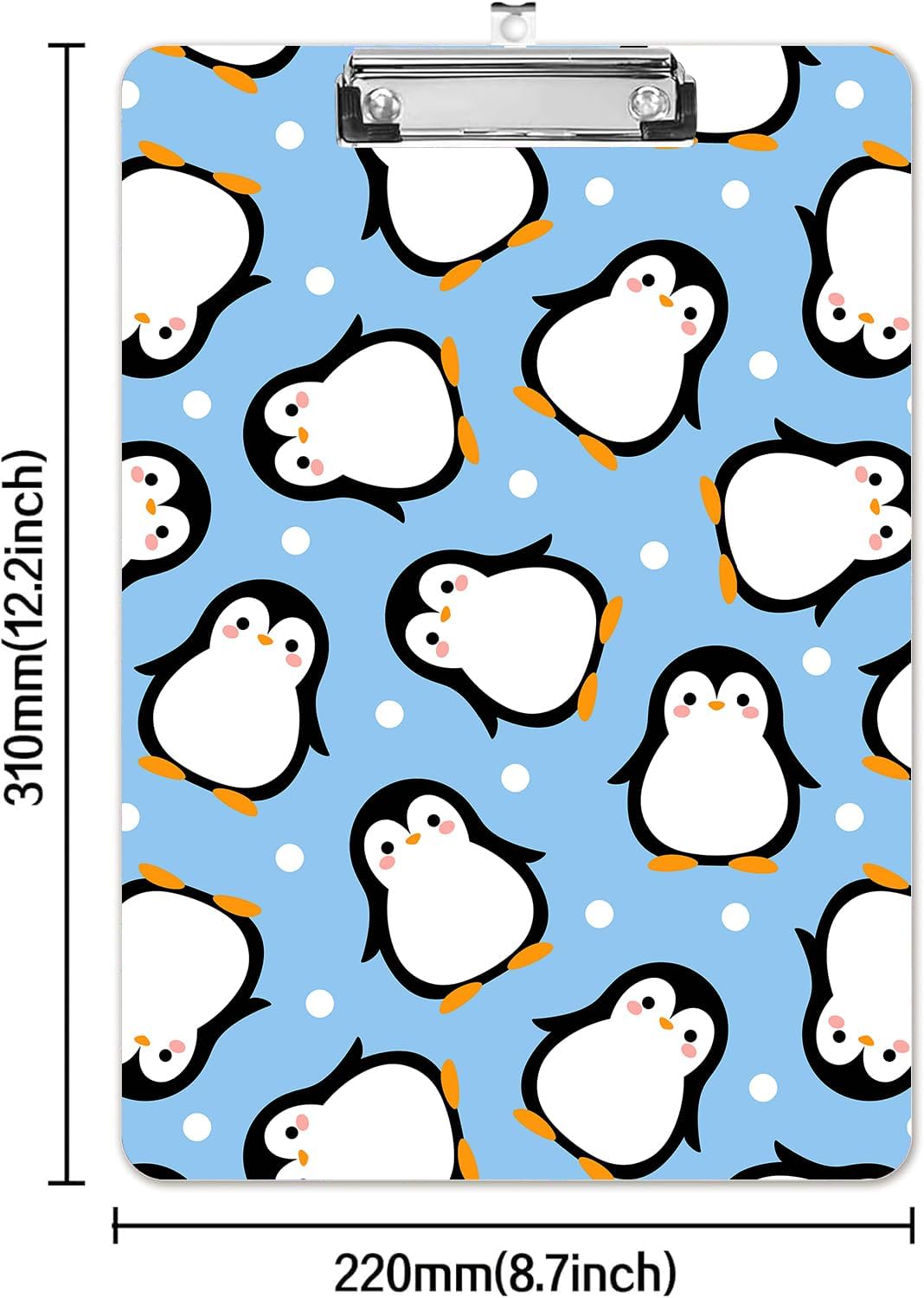 Fashion A4 Clipboard, Standard Letter Size 9" x 12.5", Decorative Wooden Clipboard with Low Profile Metal Clip for Office, School, Teachers, and Students, Cute Penguin