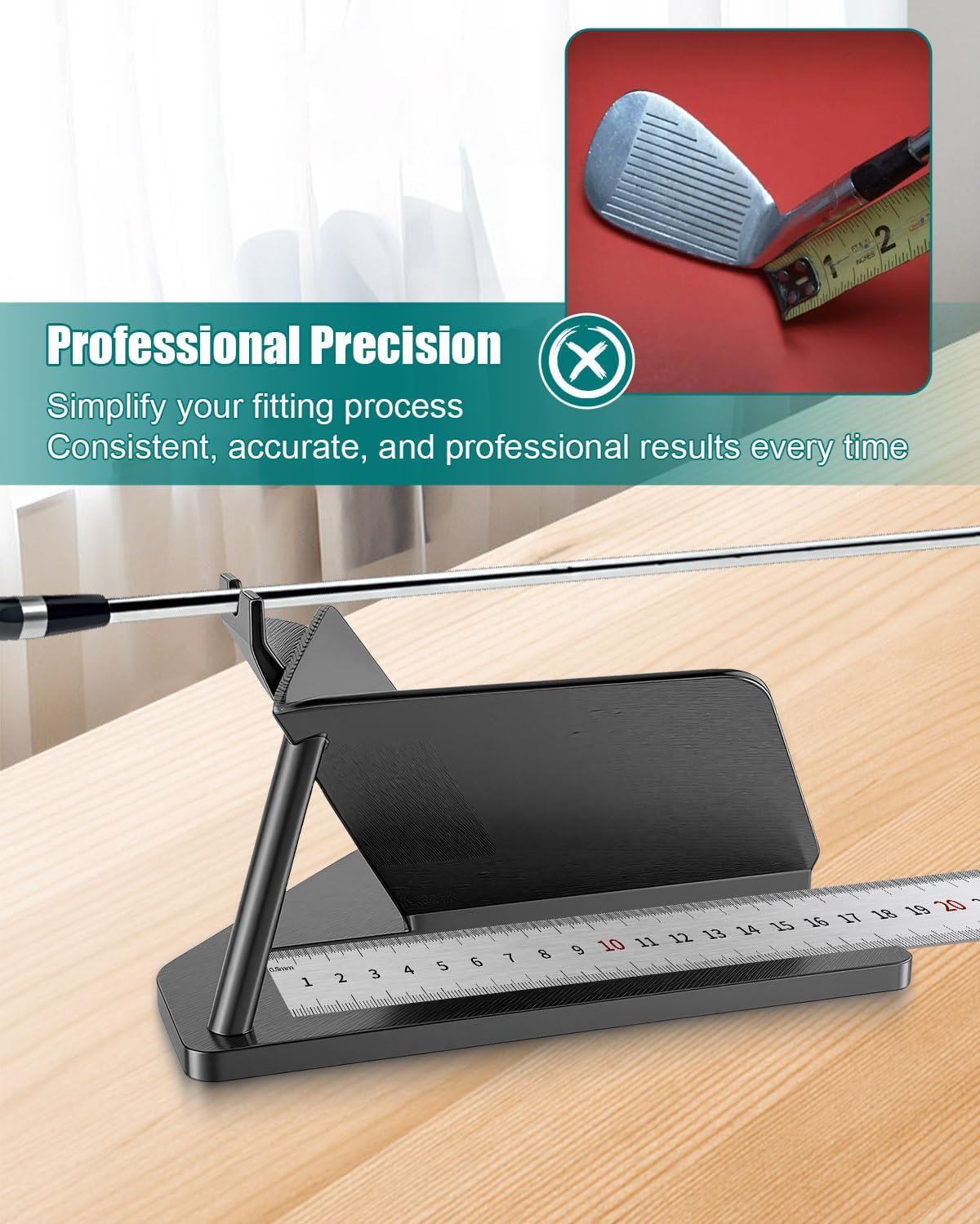 Golf Club Ruler Fitting Tool – Length Measuring Aid, Club Head Angle Adjustment & Swing Weight Balance Scale for Club Repair and Fitting